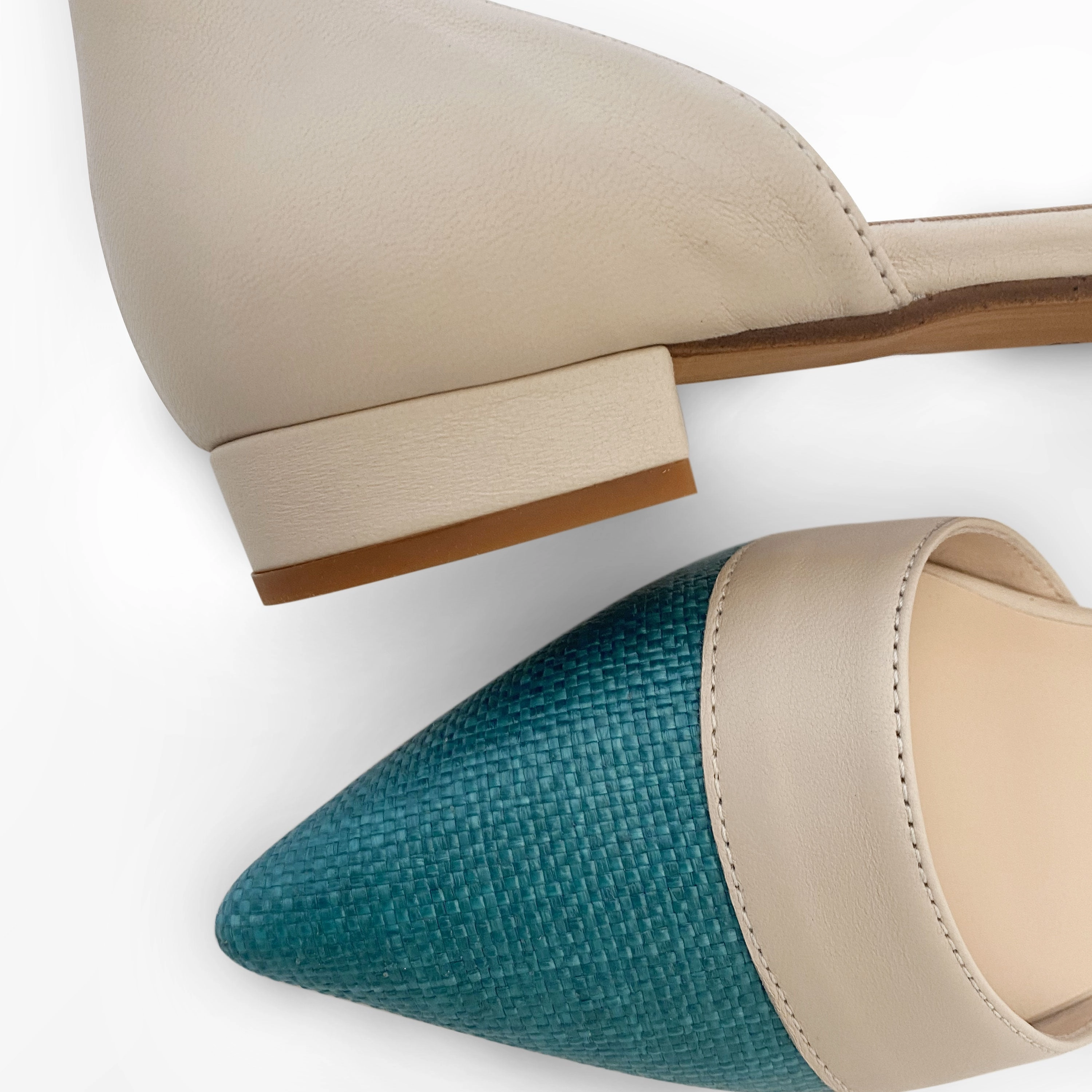 Shoes Dress Up Teal jute d'Orsay ballet flats with beige leather details