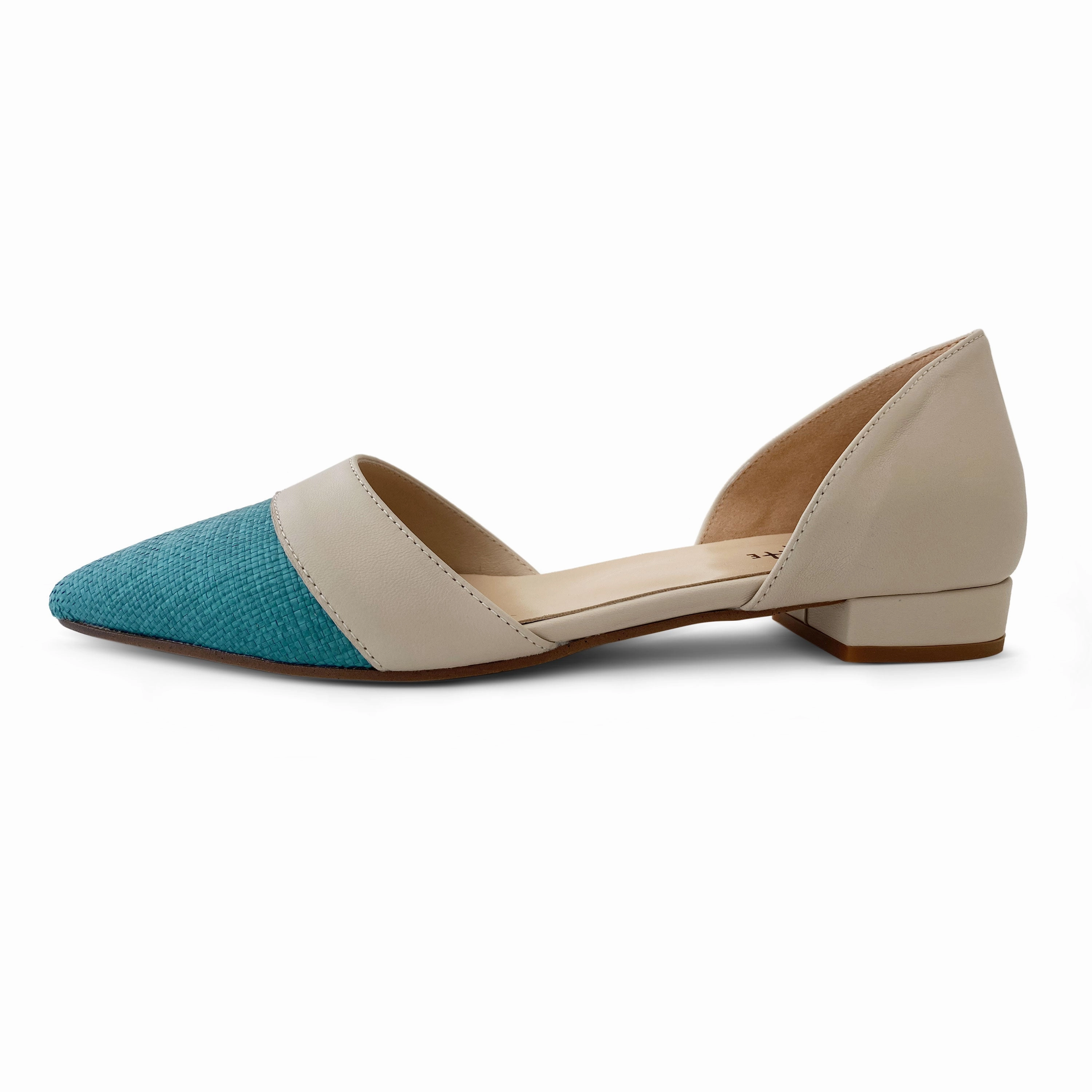 Teal jute d'Orsay ballet flats with beige leather details Best Barefoot Dress Shoes