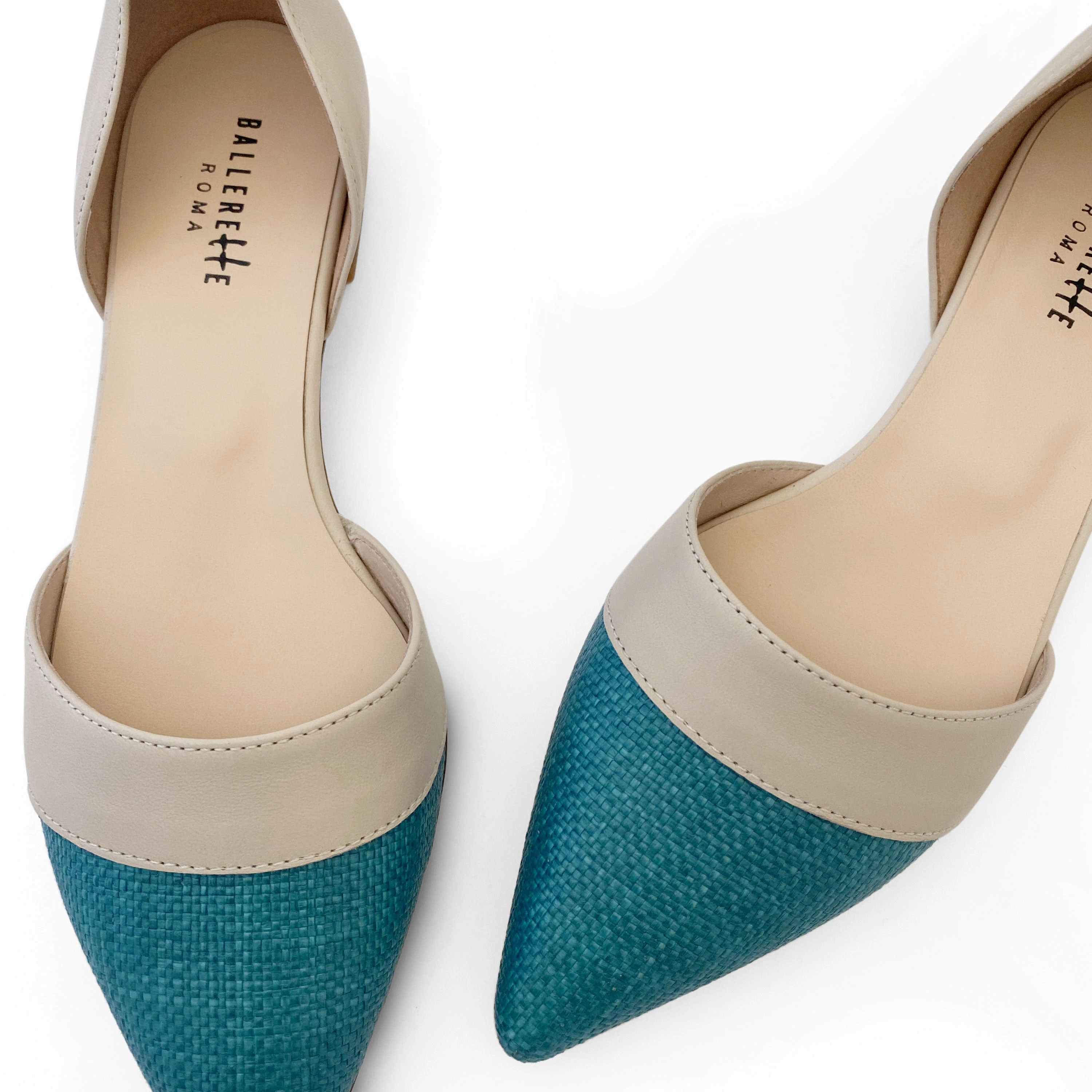 Rieker Dress Shoes Teal jute d'Orsay ballet flats with beige leather details