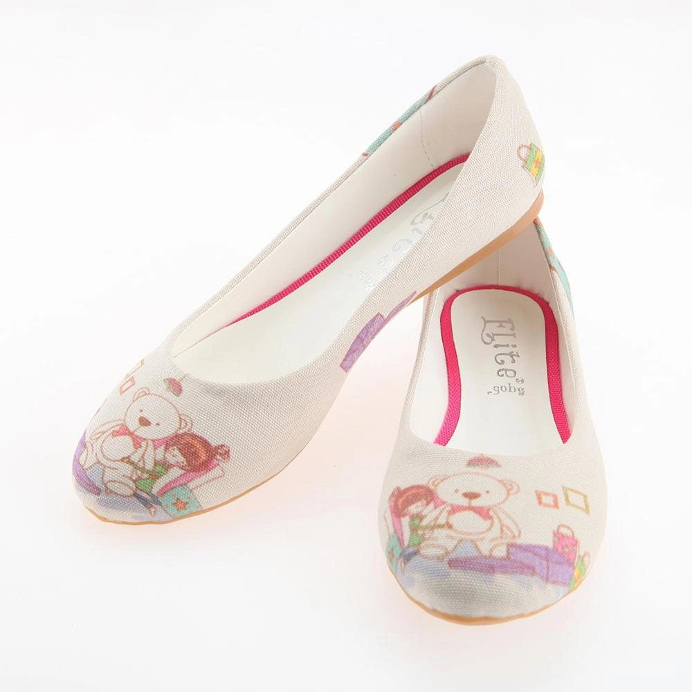 Canvas Cool Teddy Bear Ballerinas Shoes 1102