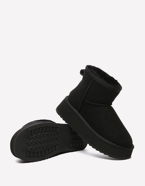 Thick Bottom Mini Classic in Black Thigh Length Boots