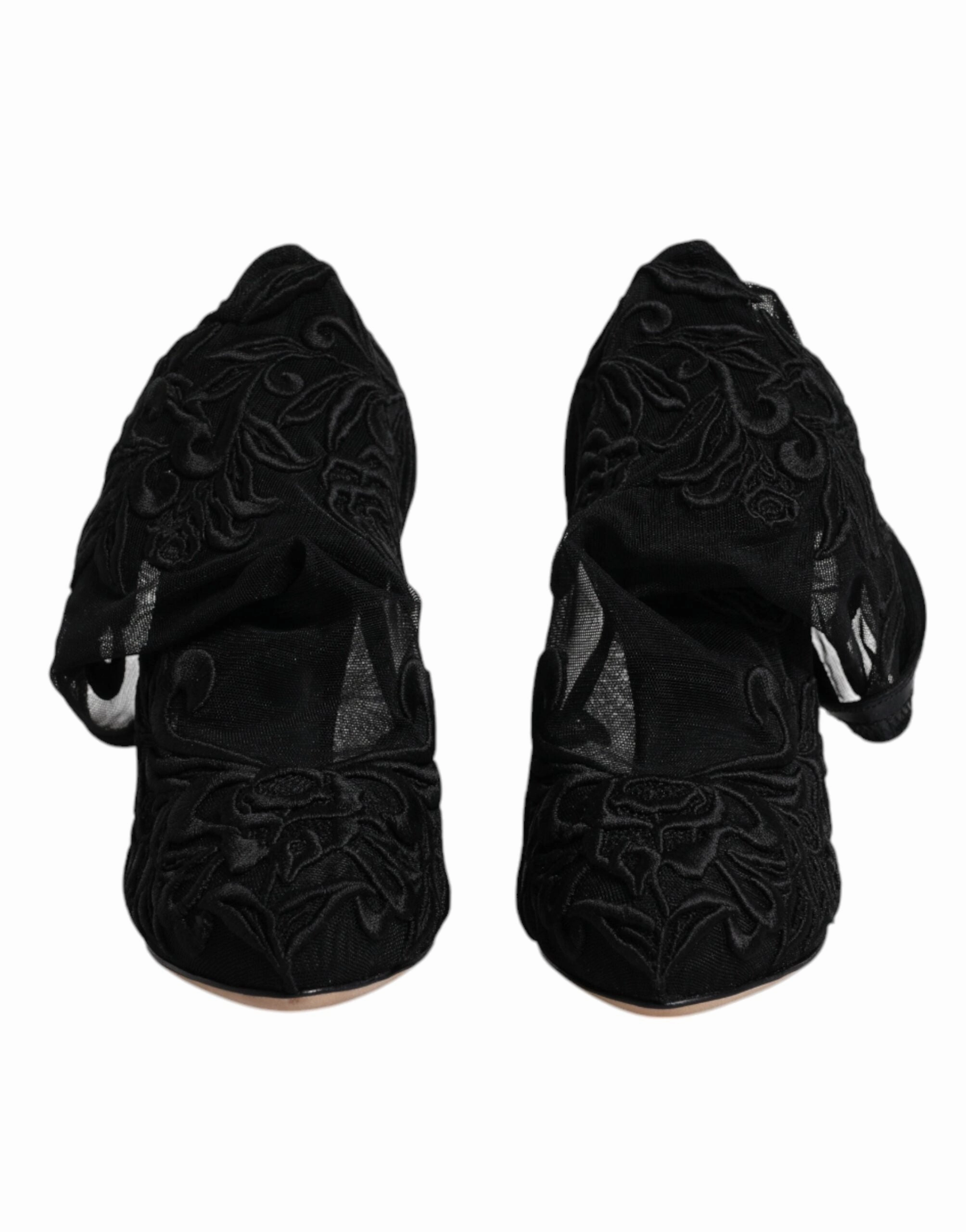 Dolce & Gabbana Black Tulle Stretch Heels Mid Calf Boots Shoes Adidas X Liberty London Shoes