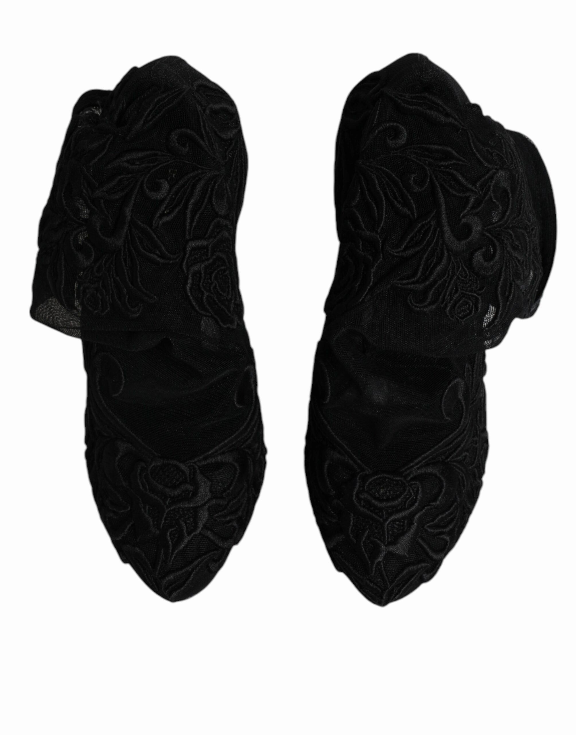 Dolce & Gabbana Black Tulle Stretch Heels Mid Calf Boots Shoes Adidas Originals Shoes Sale