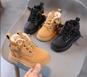 Children's Fashion Boots Winter Thickened Boys Girls' Anti Slip Warm Leather Boots Side Zipper Solid Color Kids Casual Shoes Herman Survivors Steel Toe Boots