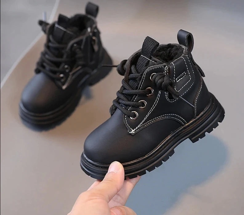 Best Composite Toe Work Boots Children's Fashion Boots Winter Thickened Boys Girls' Anti Slip Warm Leather Boots Side Zipper Solid Color Kids Casual Shoes