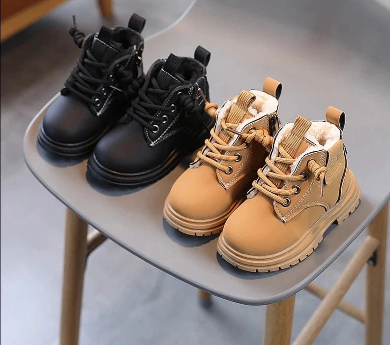 Children's Fashion Boots Winter Thickened Boys Girls' Anti Slip Warm Leather Boots Side Zipper Solid Color Kids Casual Shoes Springheel Jack Boots