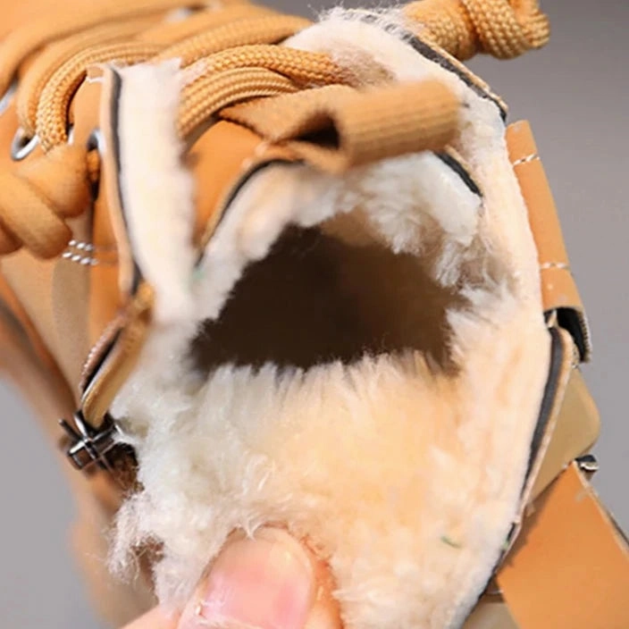 Puss N Boots Shrek Children's Fashion Boots Winter Thickened Boys Girls' Anti Slip Warm Leather Boots Side Zipper Solid Color Kids Casual Shoes