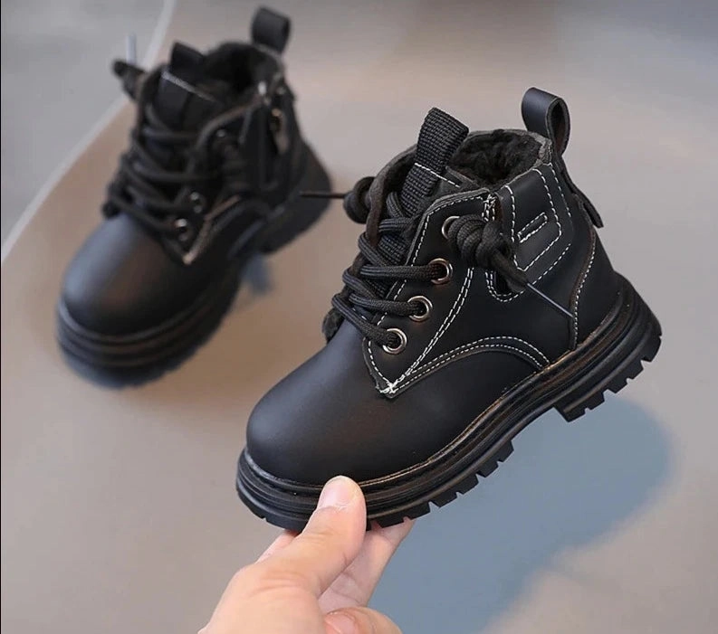 Mcm Boots Children's Fashion Boots Winter Thickened Boys Girls' Anti Slip Warm Leather Boots Side Zipper Solid Color Kids Casual Shoes