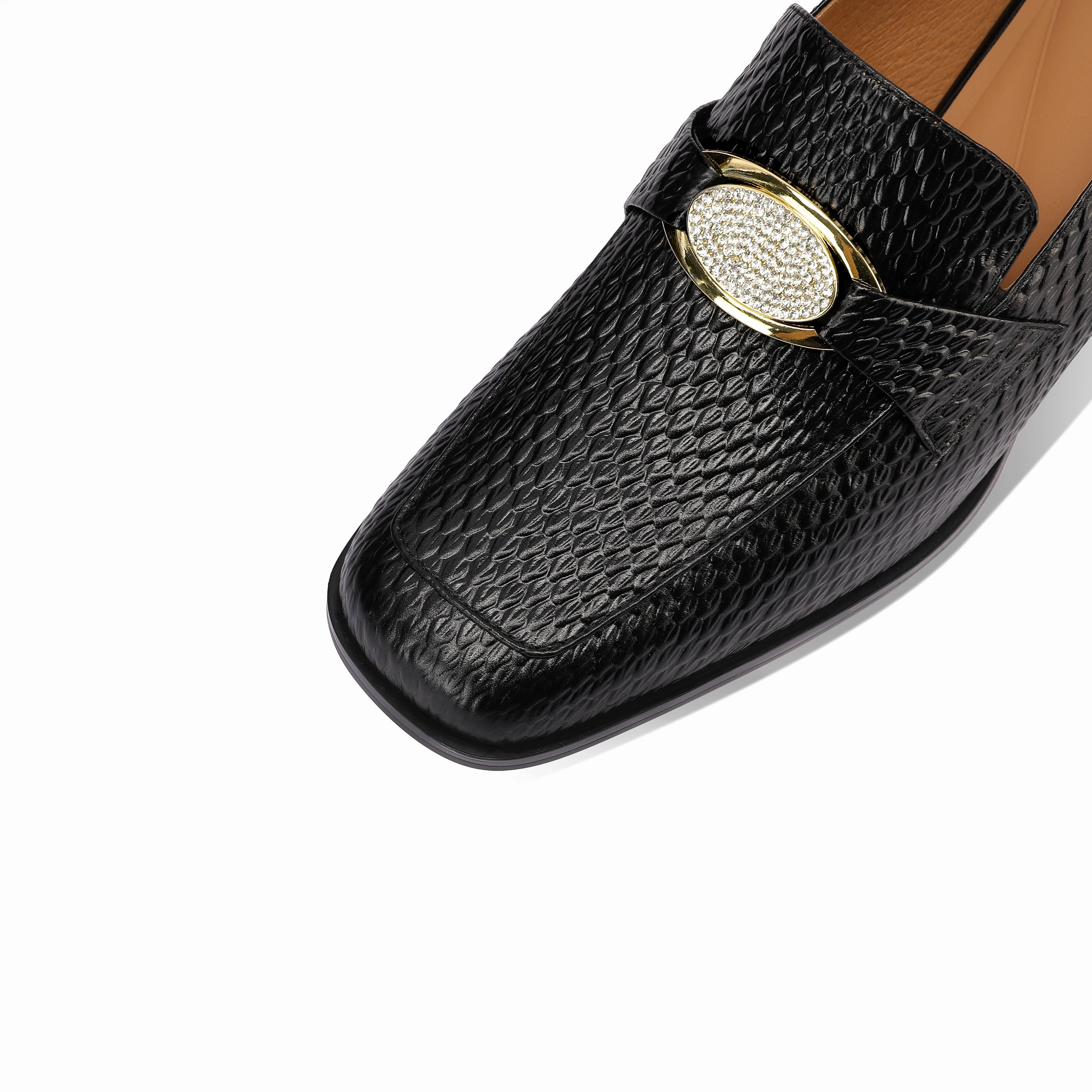 TinaCus Women's Handmade Genuine Leather Glitter Rhinestone Slip On Block Heel Pumps Dress Shoes For Toddler Boy