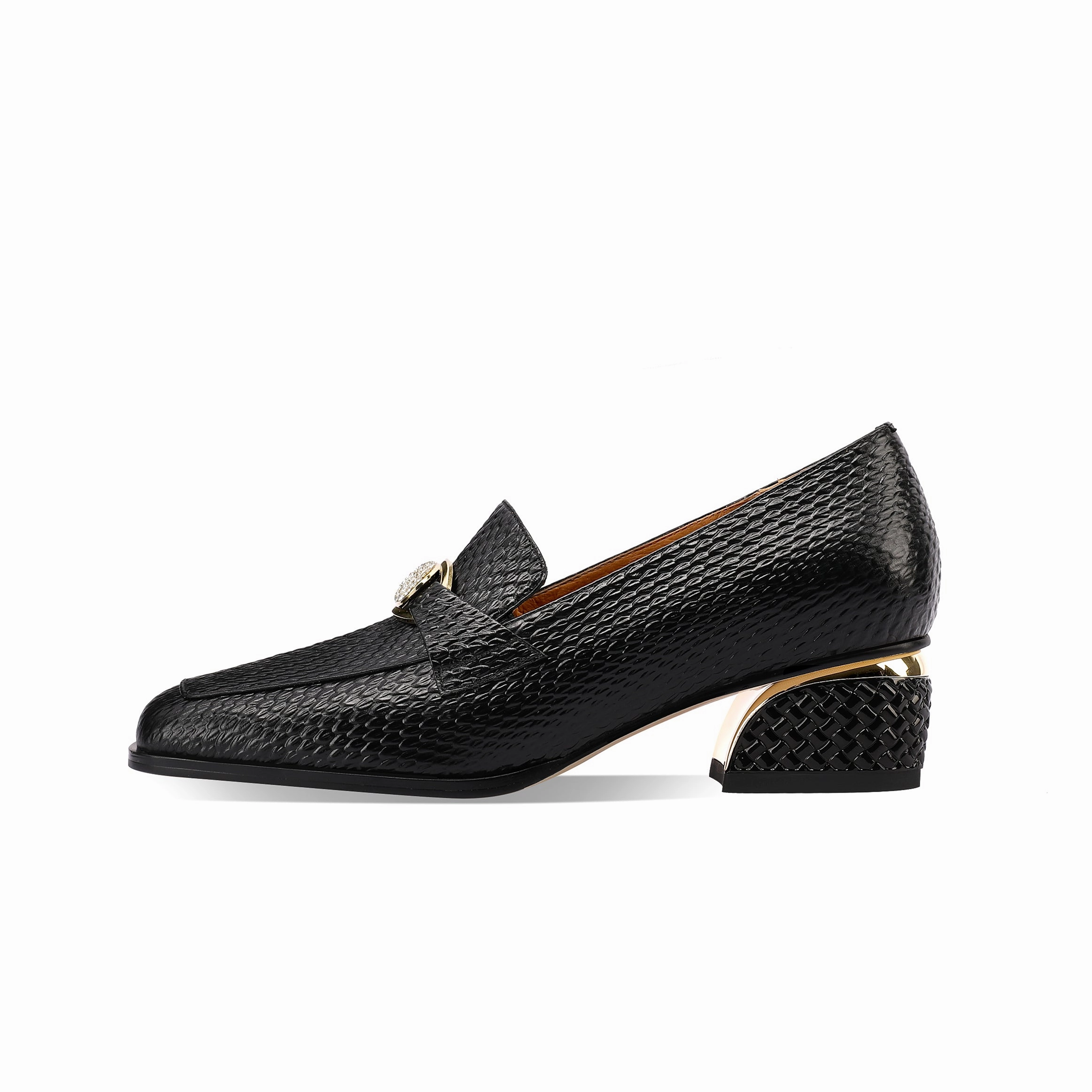 TinaCus Women's Handmade Genuine Leather Glitter Rhinestone Slip On Block Heel Pumps Easter Dress Shoes