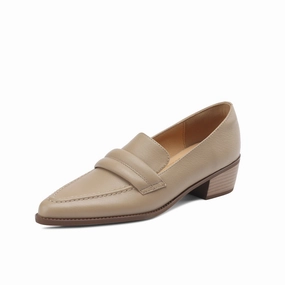 6e Wide Dress Shoes TinaCus Women's Handmade Genuine Leather Pointy Toe Chunky Heel Loafer Pumps