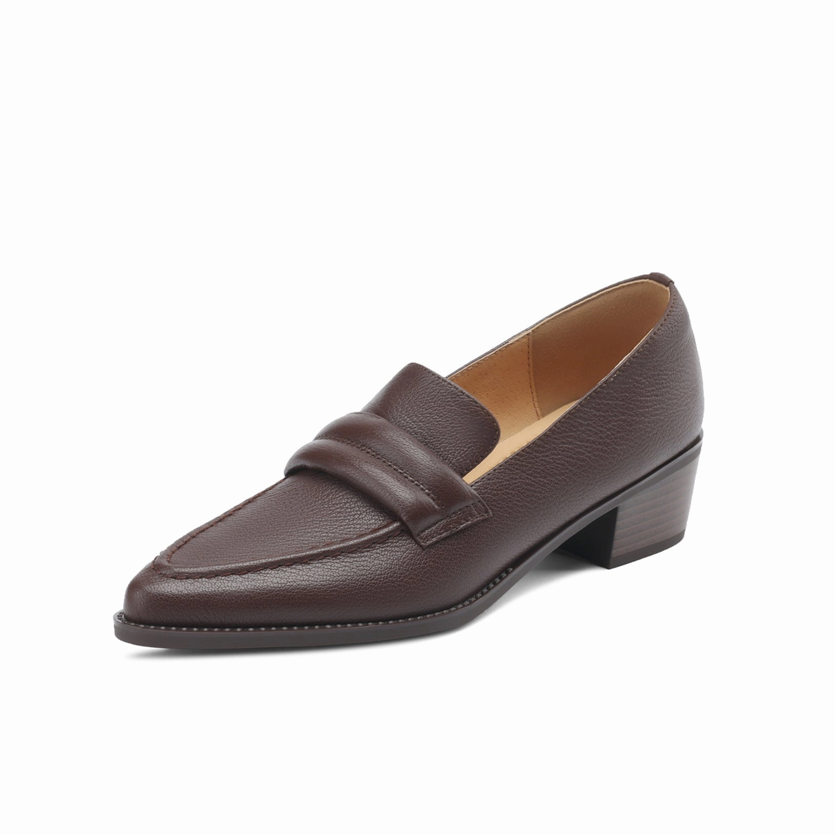 TinaCus Women's Handmade Genuine Leather Pointy Toe Chunky Heel Loafer Pumps Dress Shoes White Soles