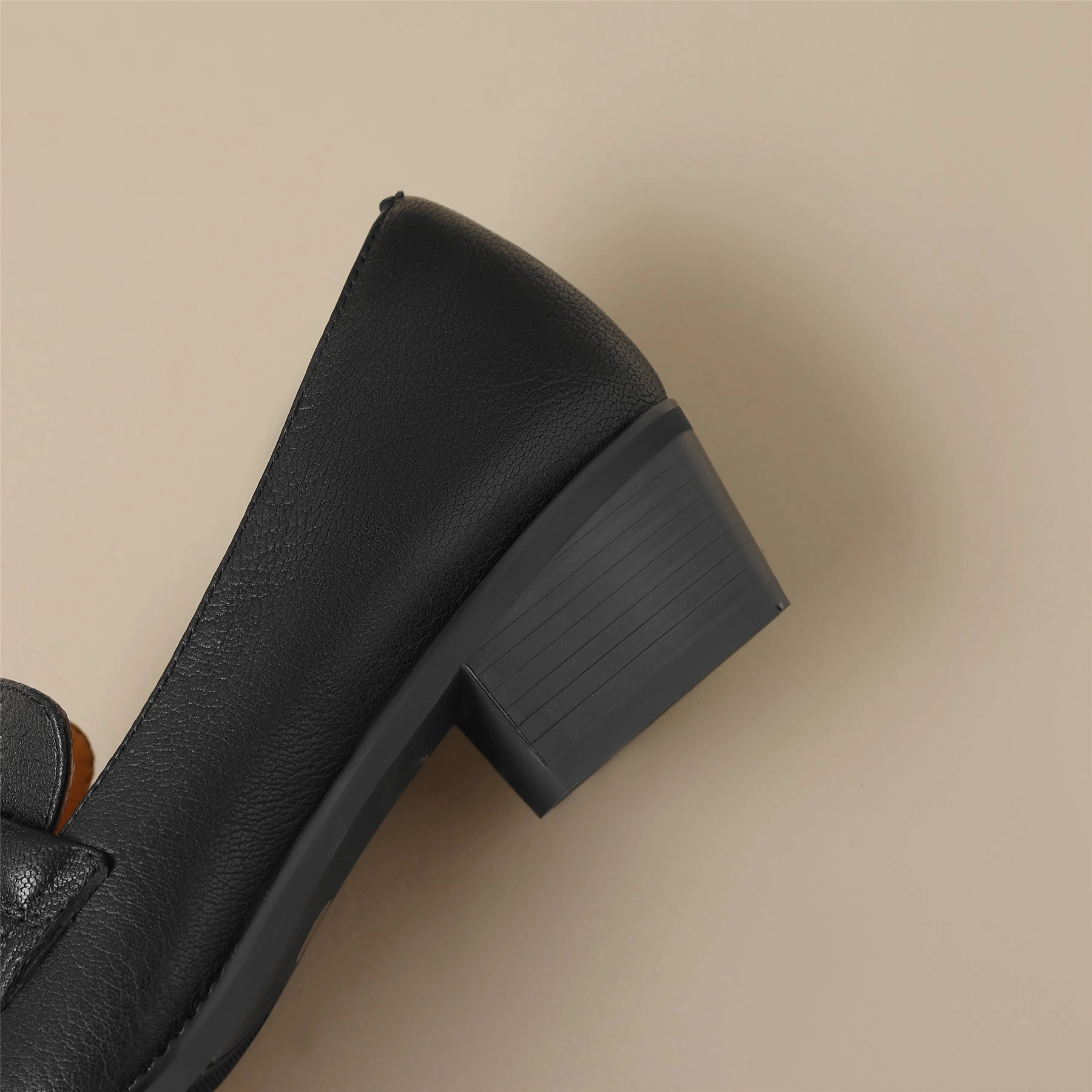 70s Dress Shoes TinaCus Women's Handmade Genuine Leather Pointy Toe Chunky Heel Loafer Pumps