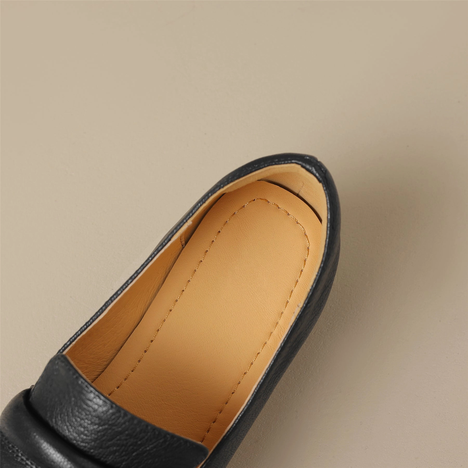 Shoe Rack TinaCus Women's Handmade Genuine Leather Pointy Toe Chunky Heel Loafer Pumps