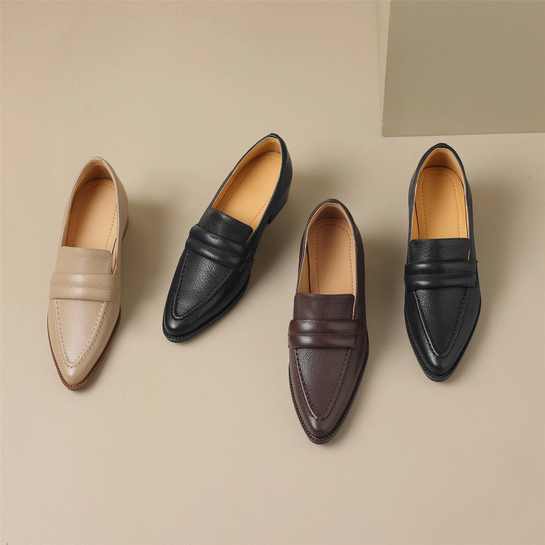 TinaCus Women's Handmade Genuine Leather Pointy Toe Chunky Heel Loafer Pumps Miko Lotti Dress Shoes