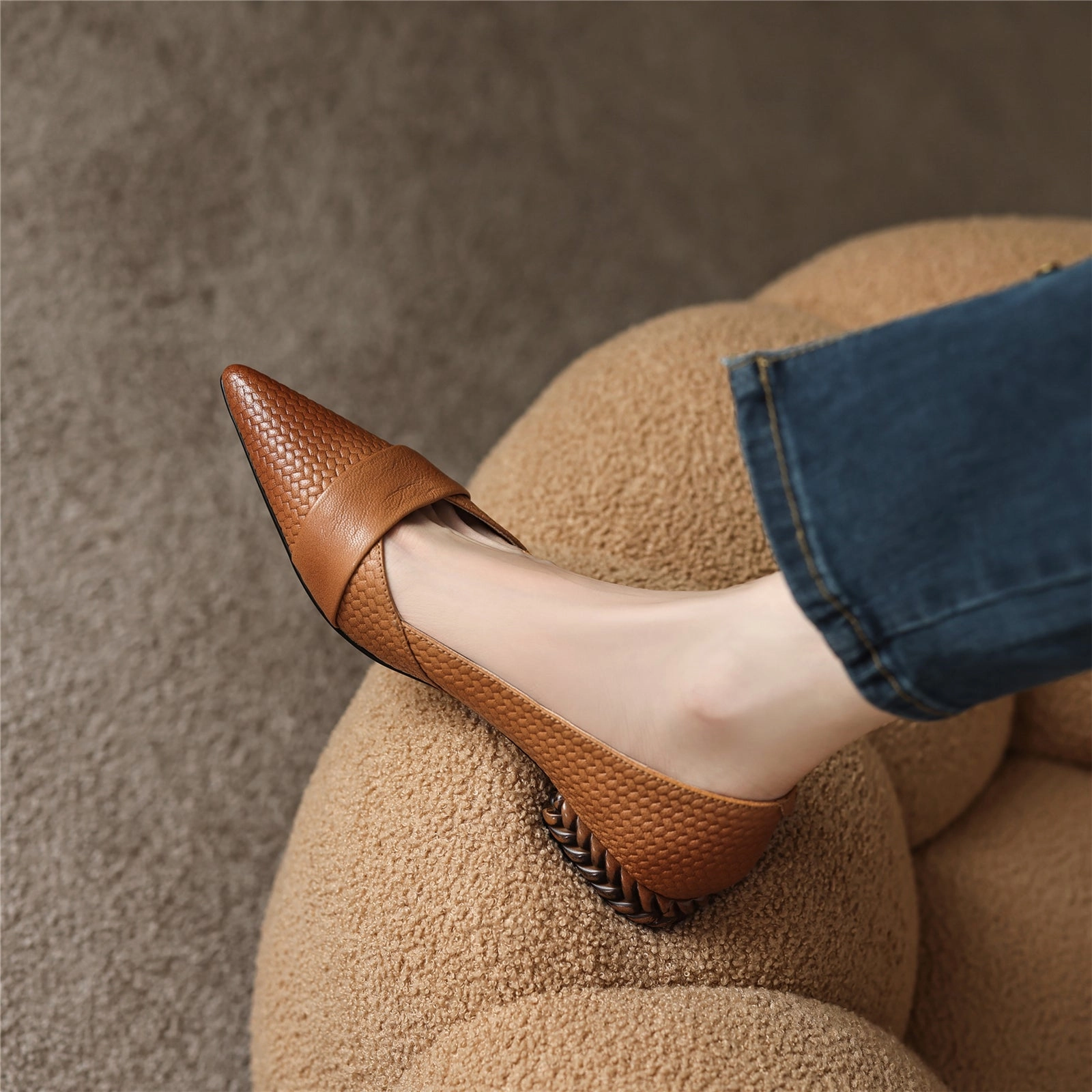 TinaCus Women's Pointed Toe Genuine Leather Handmade Flat Heel Shoes Dress Dance Shoes