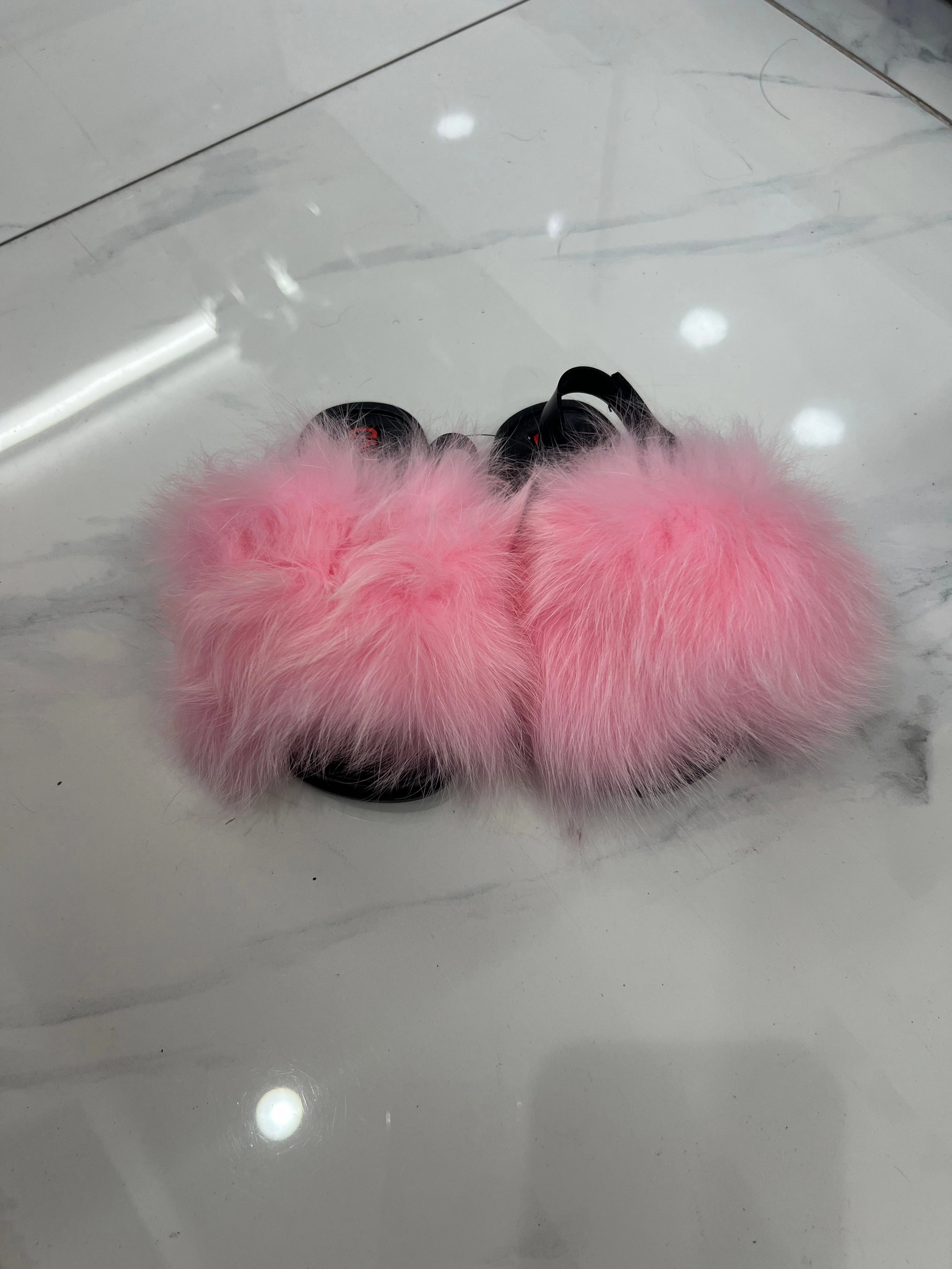 Toddler faux fur slides light pink Slides With Fur