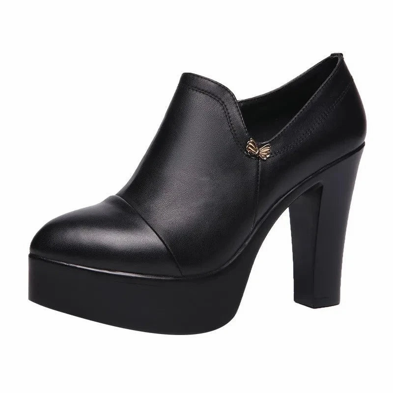 Shoes To Wear With Maxi Dresses Block Heels Platform Pumps Women Split Leather Shoes High Heels for Thin Feet Office Model Mom