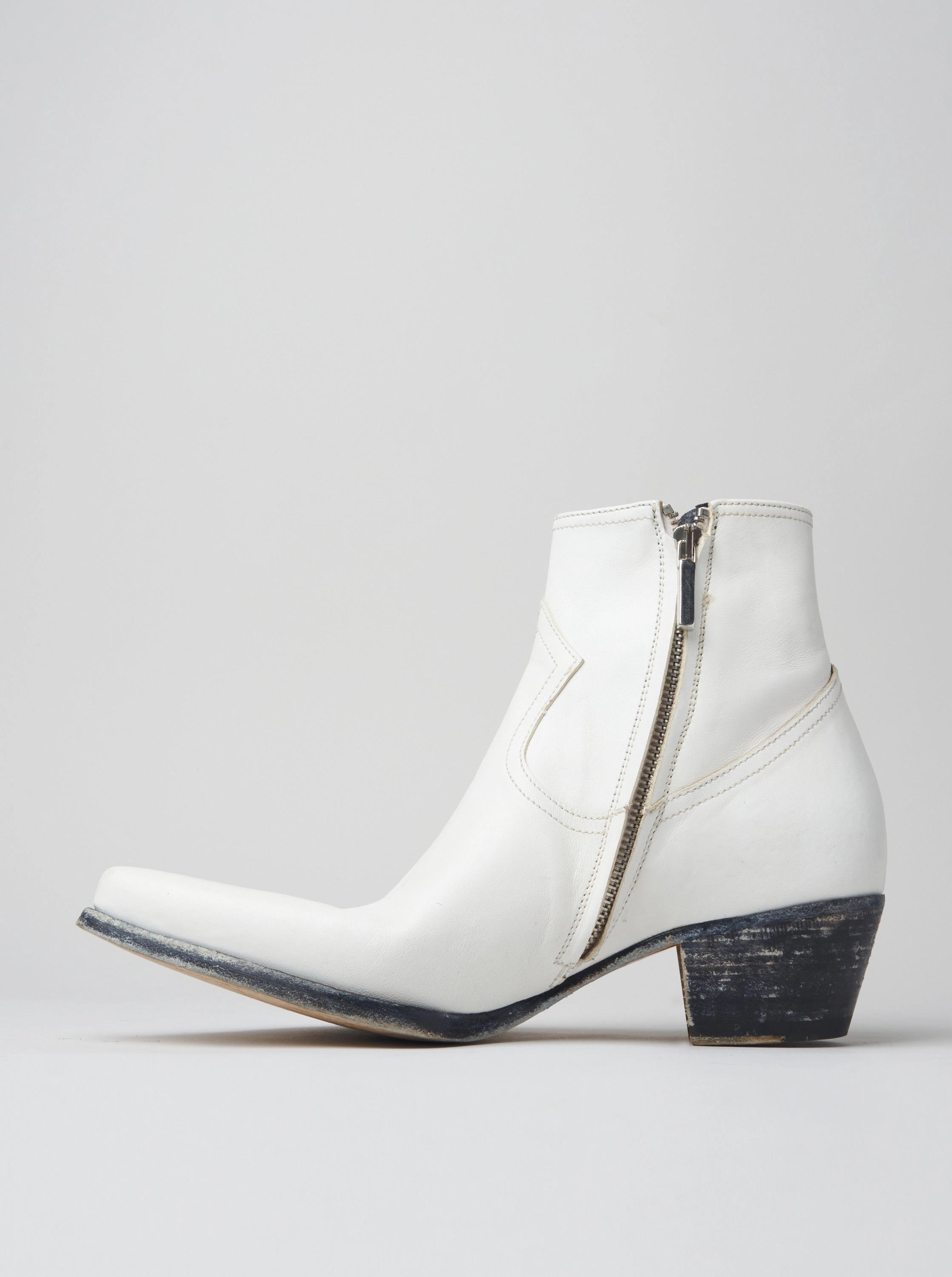 CLINT ANKLE BOOT IN DISTRESSED WHITE VACCHETTA LEATHER Heel Knee High Boots