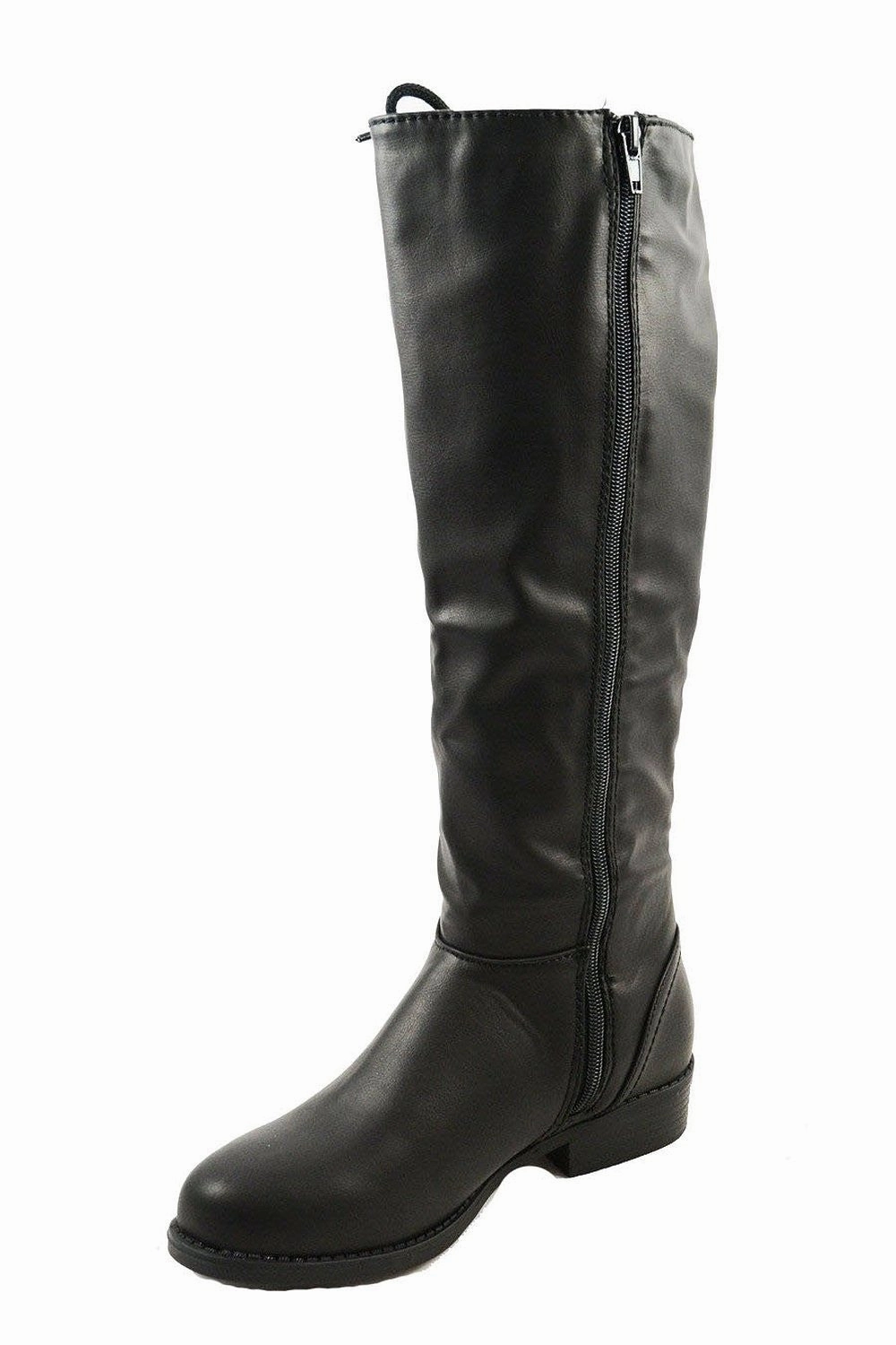 Cool Looking Rain Boots Black Corset Lace Up Riding Knee High Vegan Leather Boots