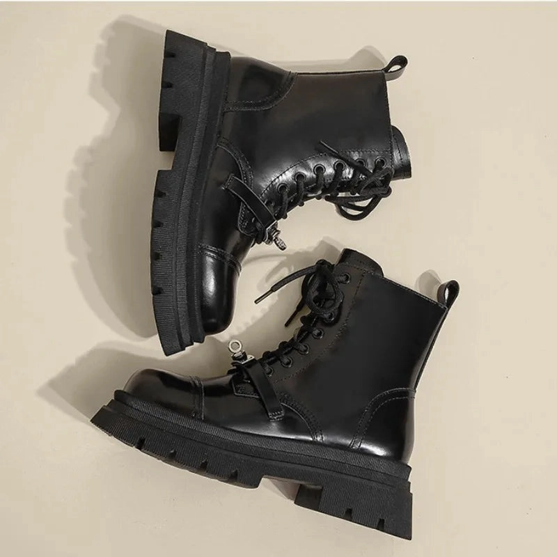 Farm And Fleet Work binfenxie  -  British Metal Buckle Women's Motorcycle Boots Fashion Platform Casual Leather Shoes for Women Designer Black Work Boots Female