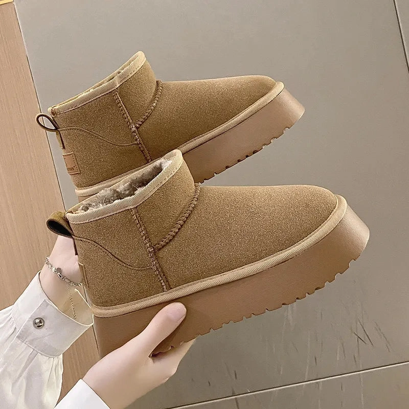 Snow Boots Big Winter Women Short Plush Warm Snow Boots Casual Shoes 2022 New Suede Fur Chelsea Ankle Boots Flats Platform Ladies Shoes Botas