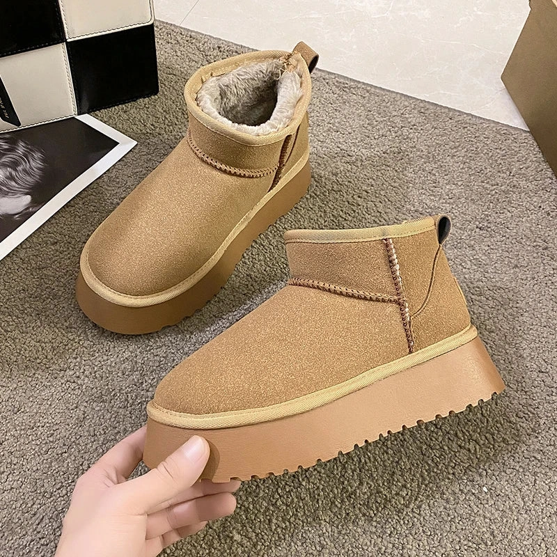 Dr Martens Boots For Snow Winter Women Short Plush Warm Snow Boots Casual Shoes 2022 New Suede Fur Chelsea Ankle Boots Flats Platform Ladies Shoes Botas
