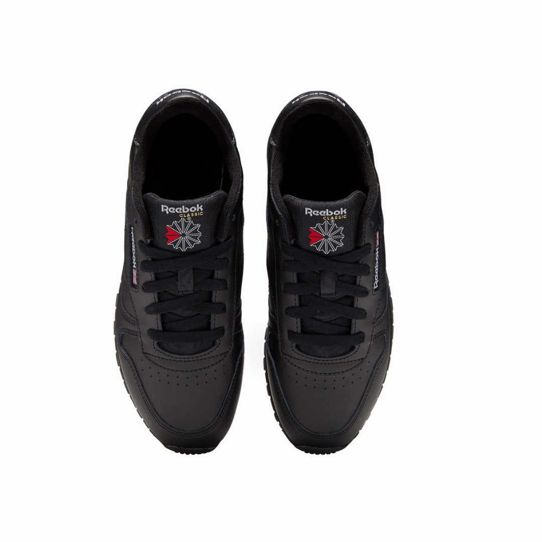 REEBOK 100010470 (GZ6094) CL LTHR JR'S (Medium) Black/Black Leather Lifestyle Shoes Urban Run Outdoor Style