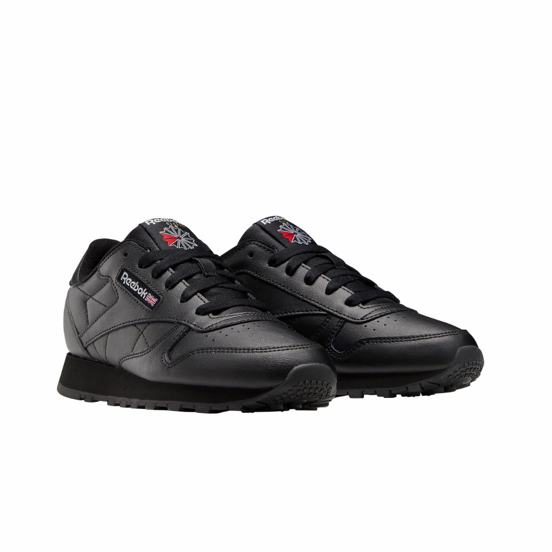 REEBOK 100010470 (GZ6094) CL LTHR JR'S (Medium) Black/Black Leather Lifestyle Shoes Everyday Look Fast Dry