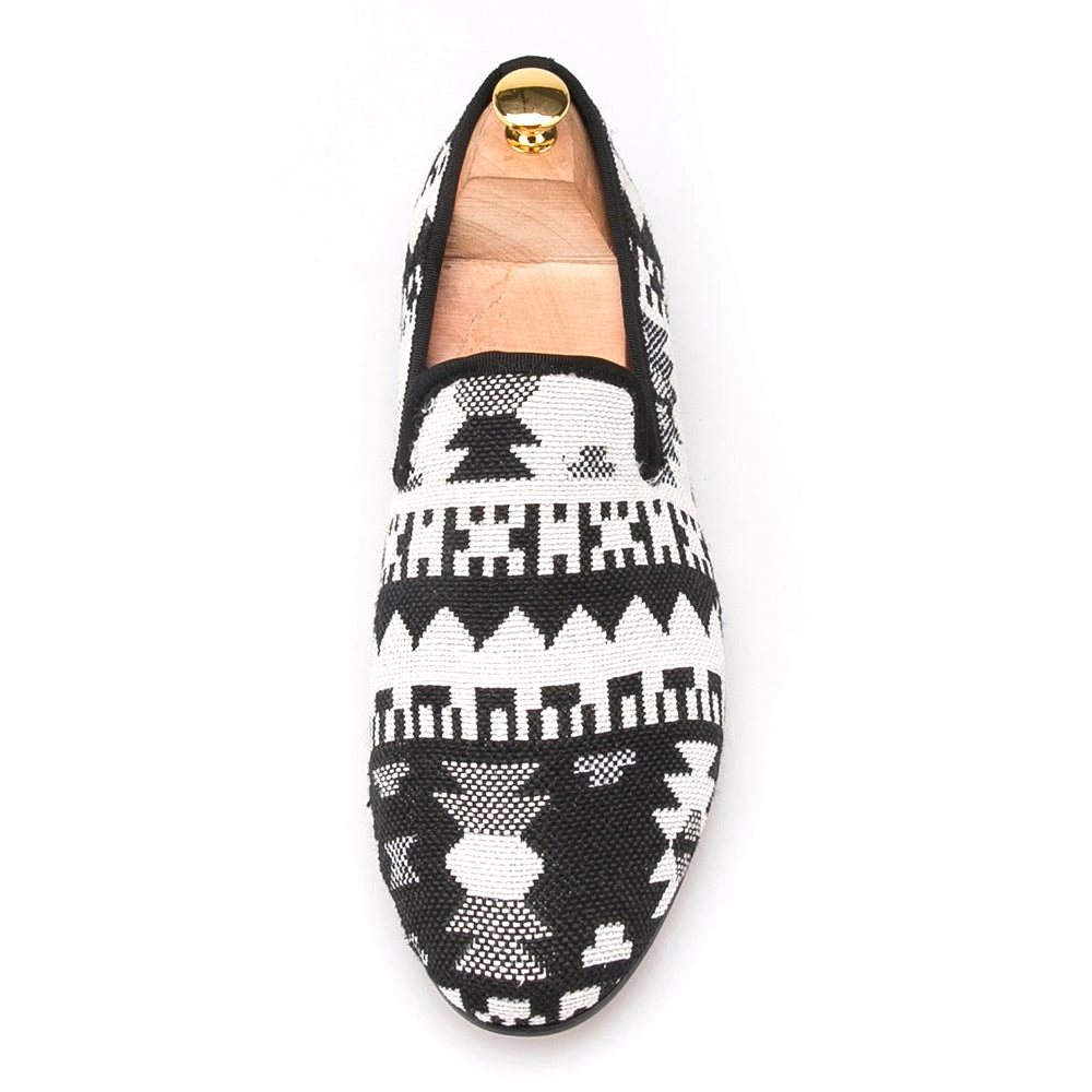OneDrop Handmade Black And White Cotton Fabric Splicing Men Retro Party Wedding Prom Loafers Coach Loafers Macys