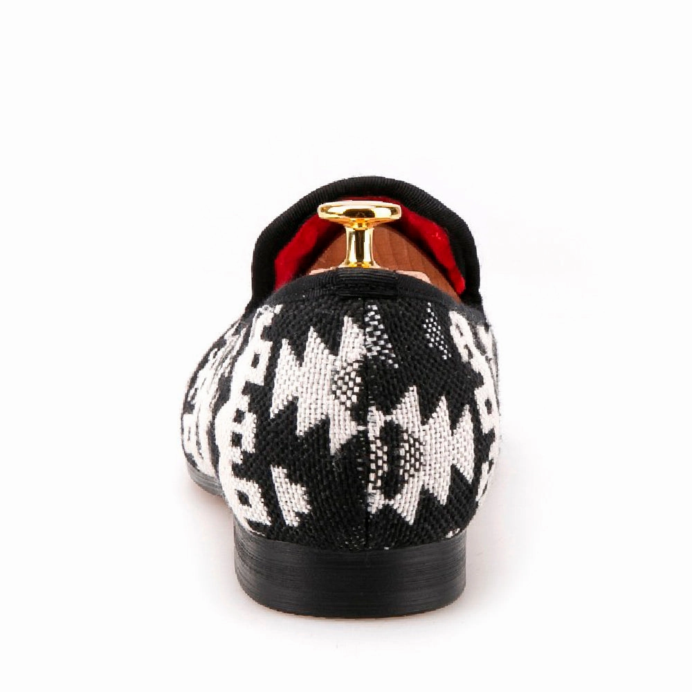 OneDrop Handmade Black And White Cotton Fabric Splicing Men Retro Party Wedding Prom Loafers Loafers Styling