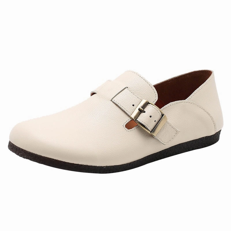 Steve Madden Shoes Loafers Soft Leather Flat Slip on Loafers for Women Buckle-fastening Monk Shoes in Beige/Apricot/Black