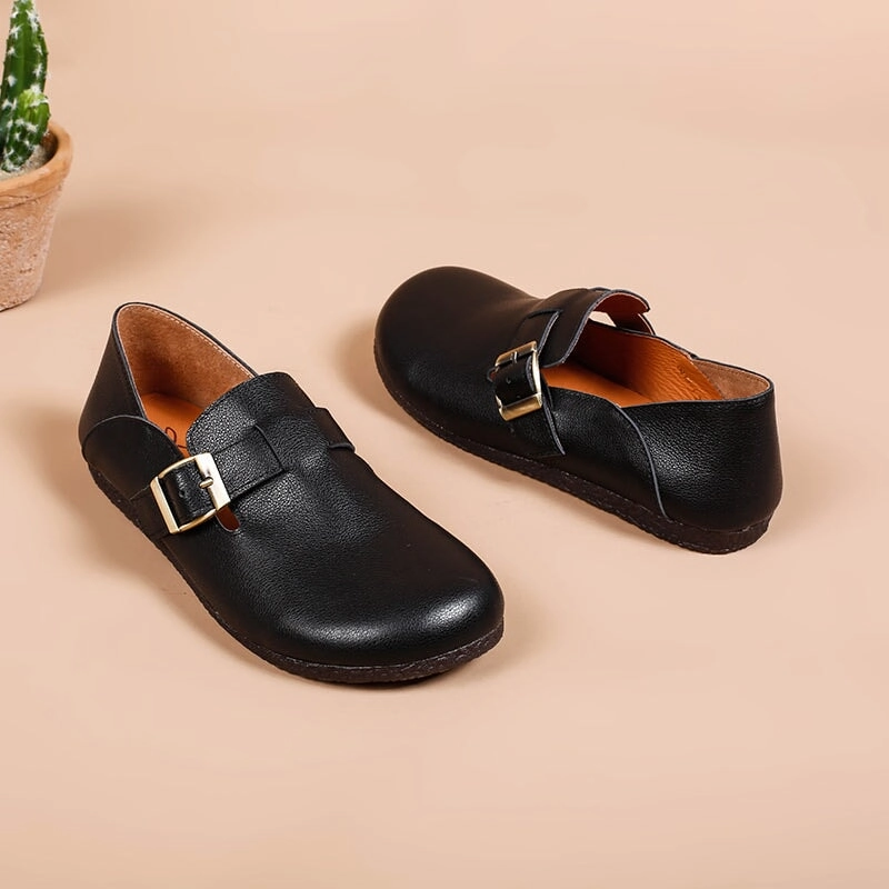 Coach Loafers Soft Leather Flat Slip on Loafers for Women Buckle-fastening Monk Shoes in Beige/Apricot/Black