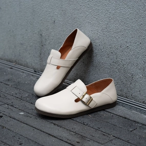 Soft Leather Flat Slip on Loafers for Women Buckle-fastening Monk Shoes in Beige/Apricot/Black Birkenstock Loafers