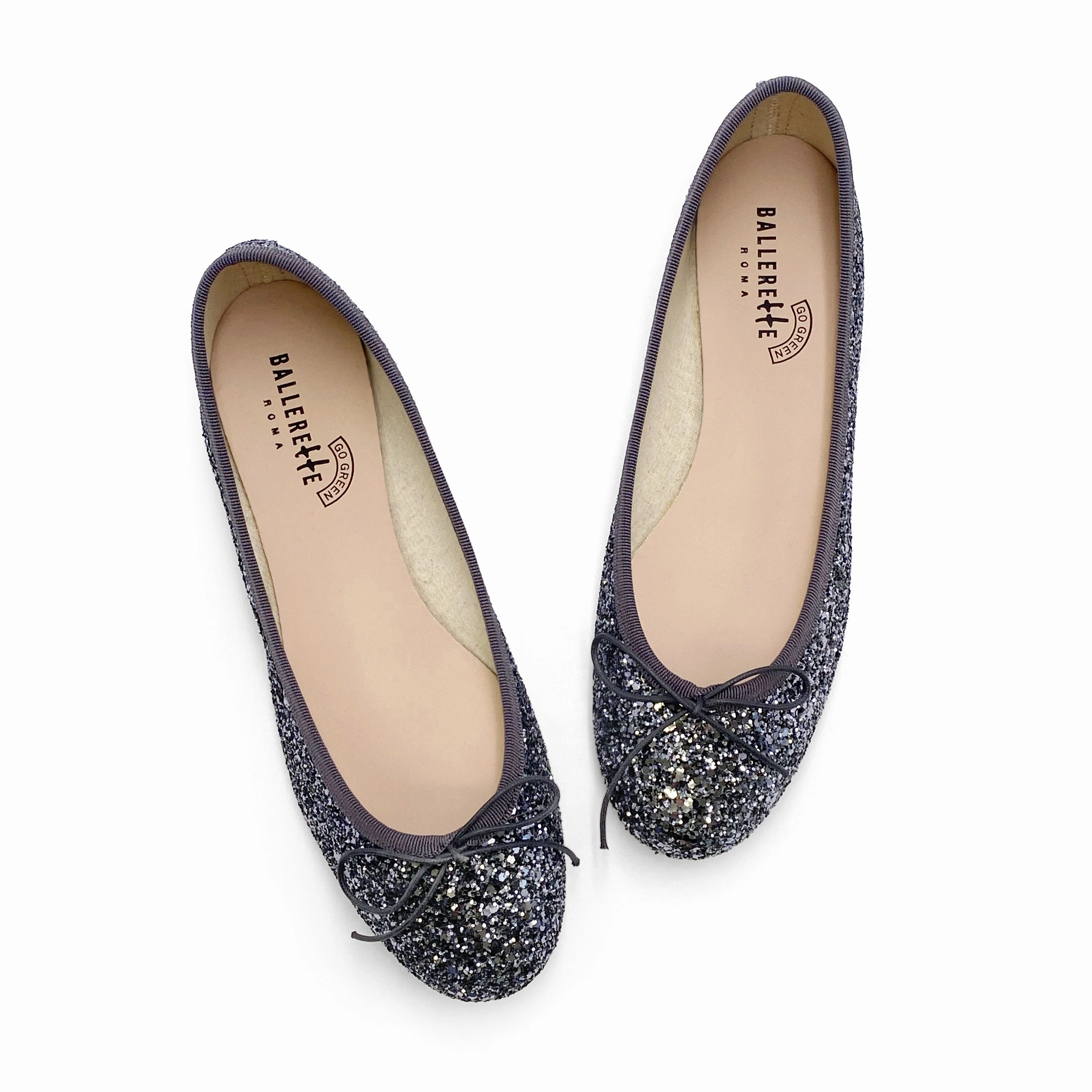 TT GO GREEN Collection - Iron-colored glitter ballet flats in ECO fabric Rubber Sole Dress Shoes