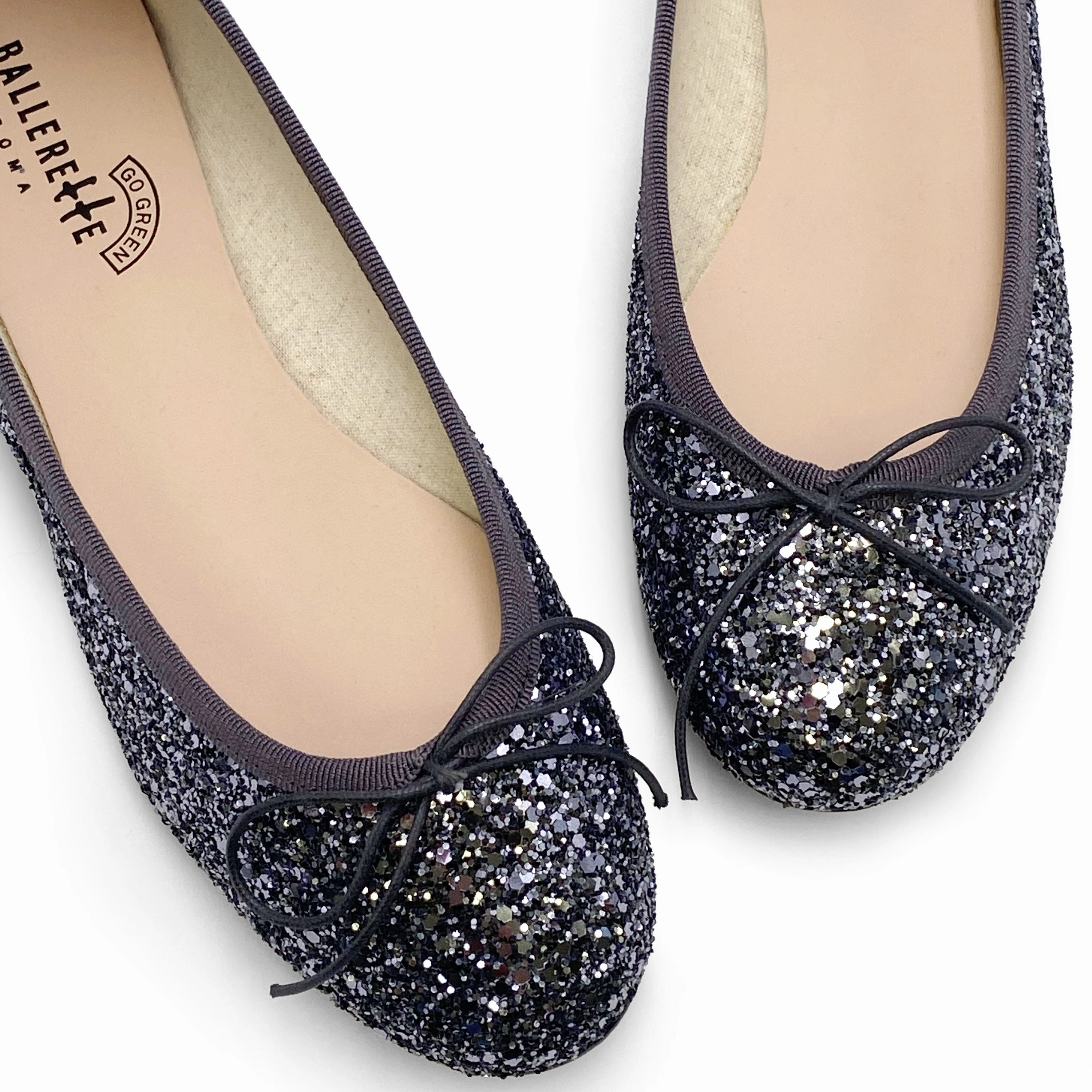 TT GO GREEN Collection - Iron-colored glitter ballet flats in ECO fabric Dress Shoes To Wear With Suit