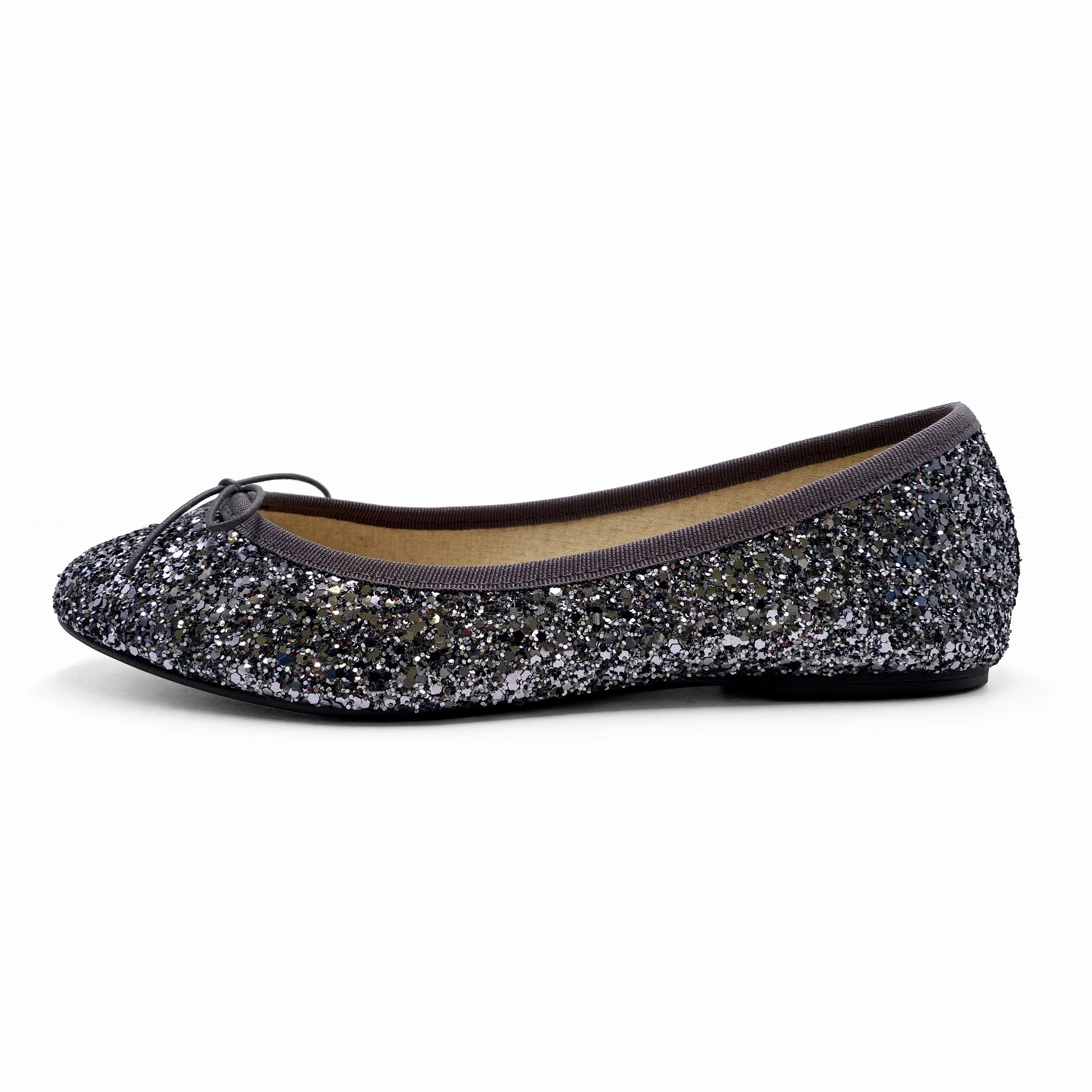 Spiky Dress Shoes TT GO GREEN Collection - Iron-colored glitter ballet flats in ECO fabric