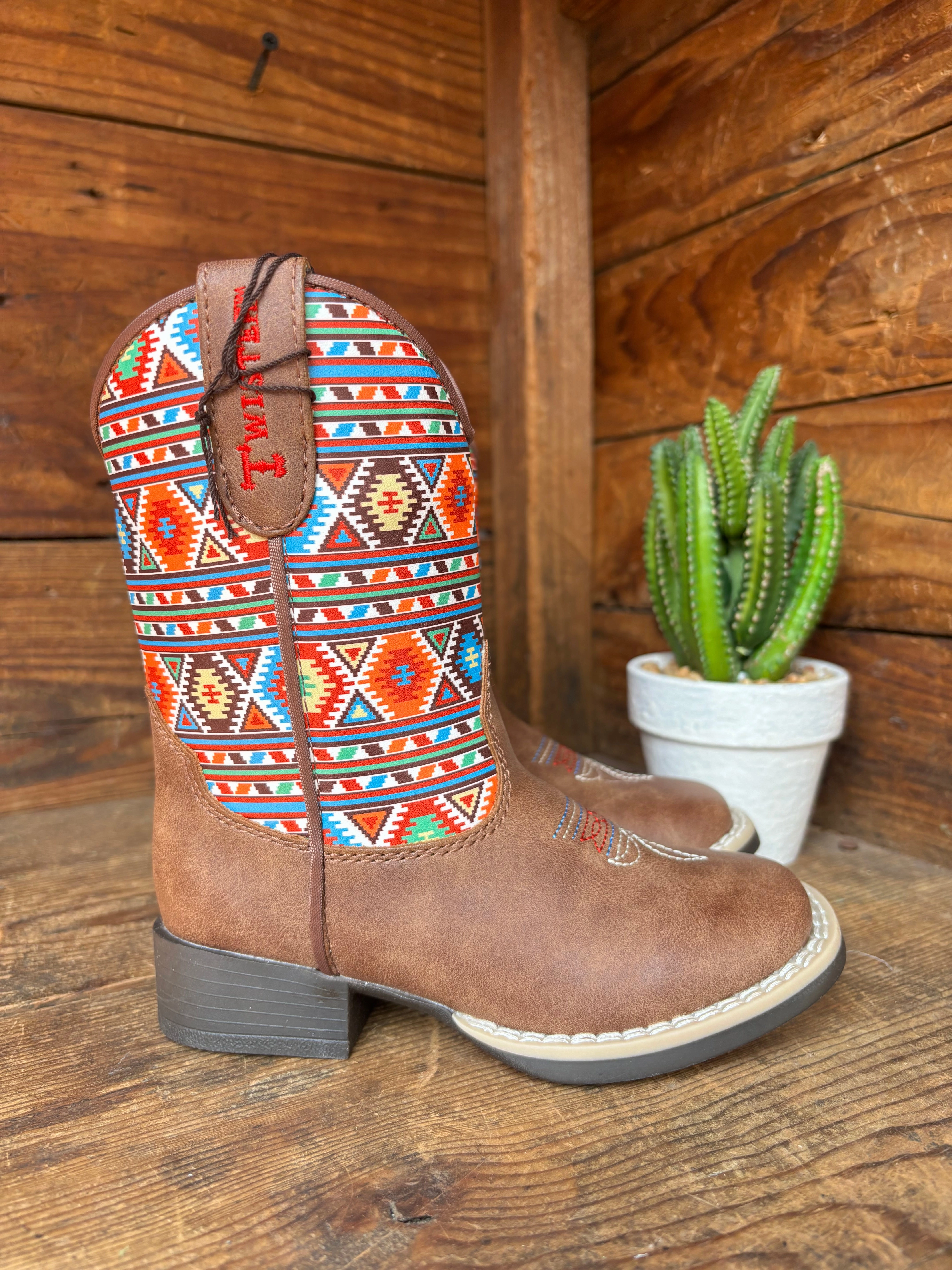 Best Cowgirl Boots Twister Daniella Brown with Aztec Print Toddler Cowboy Boots 4413502