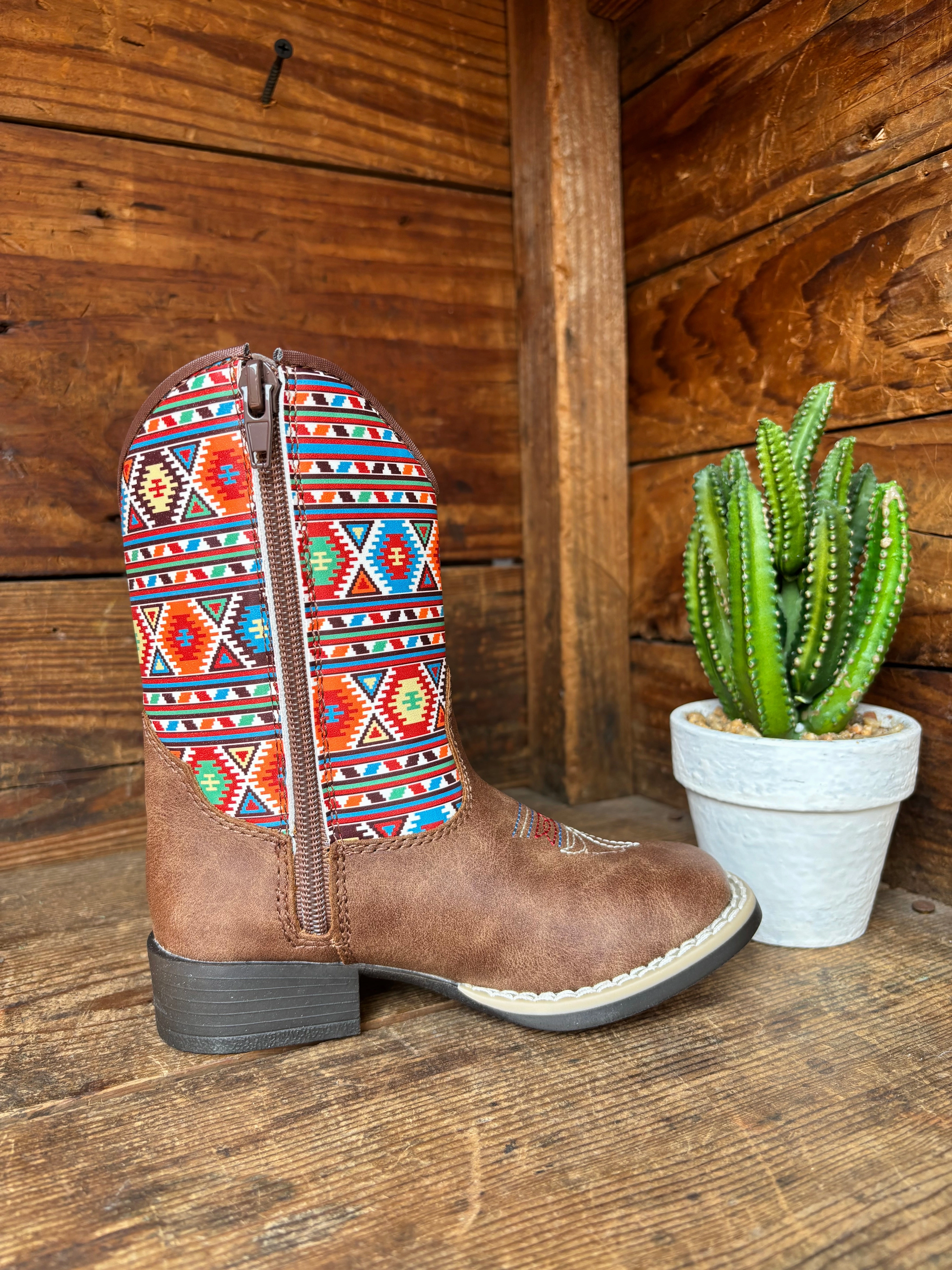 Work Boots Superstore Twister Daniella Brown with Aztec Print Toddler Cowboy Boots 4413502