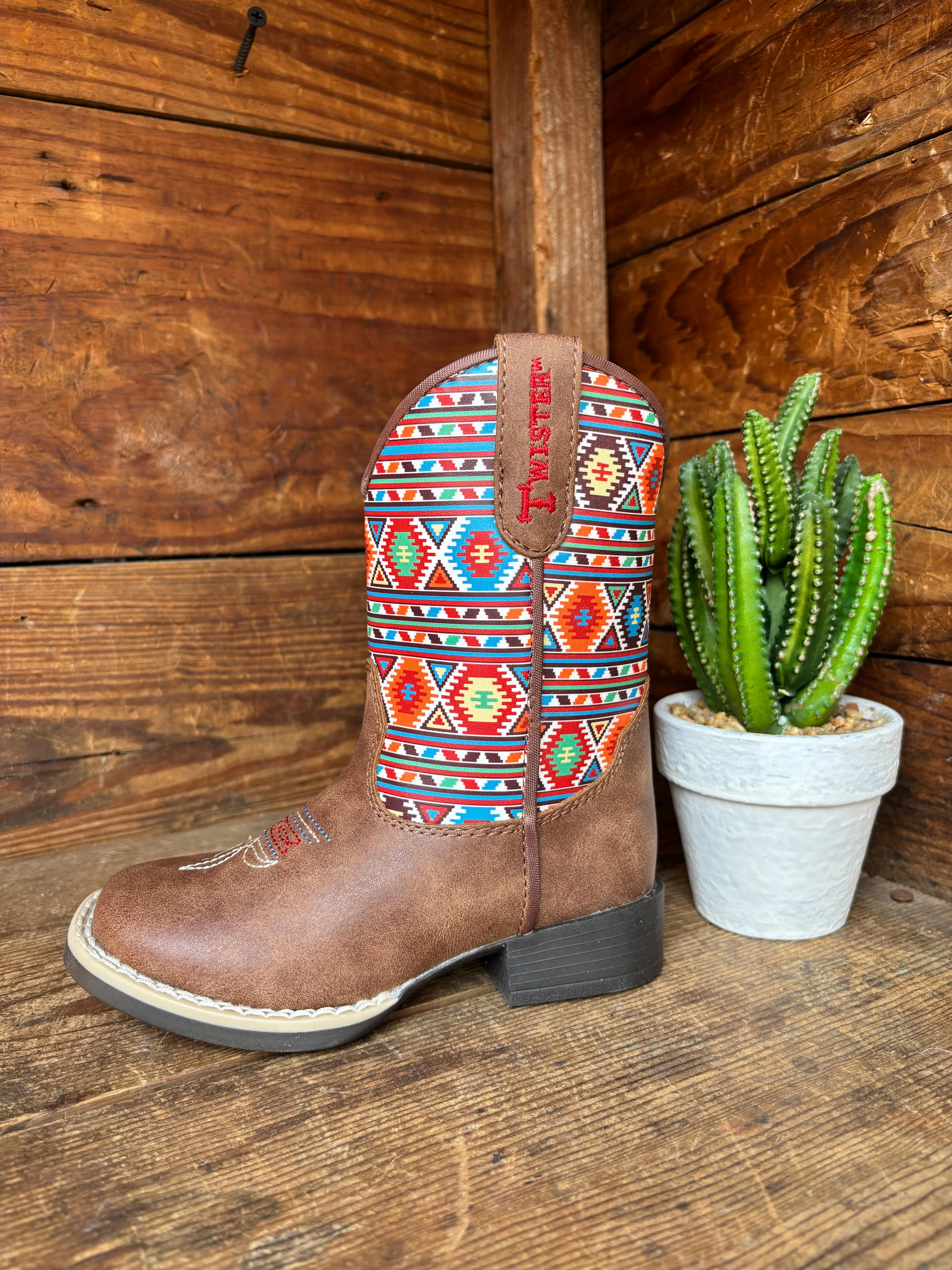 Twister Daniella Brown with Aztec Print Toddler Cowboy Boots 4413502 Sock Bootie Boots