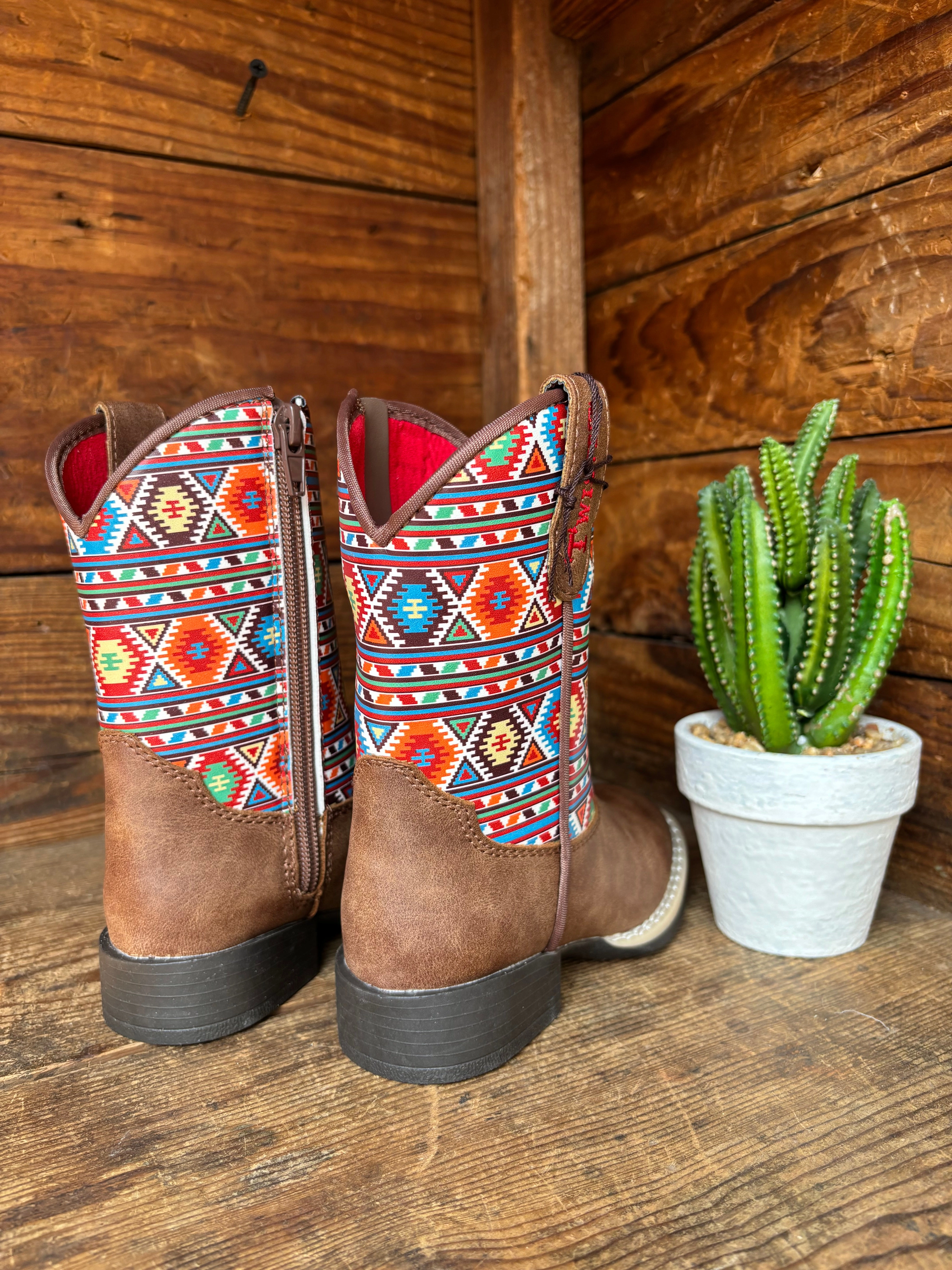 Lightest Work Boots Twister Daniella Brown with Aztec Print Toddler Cowboy Boots 4413502