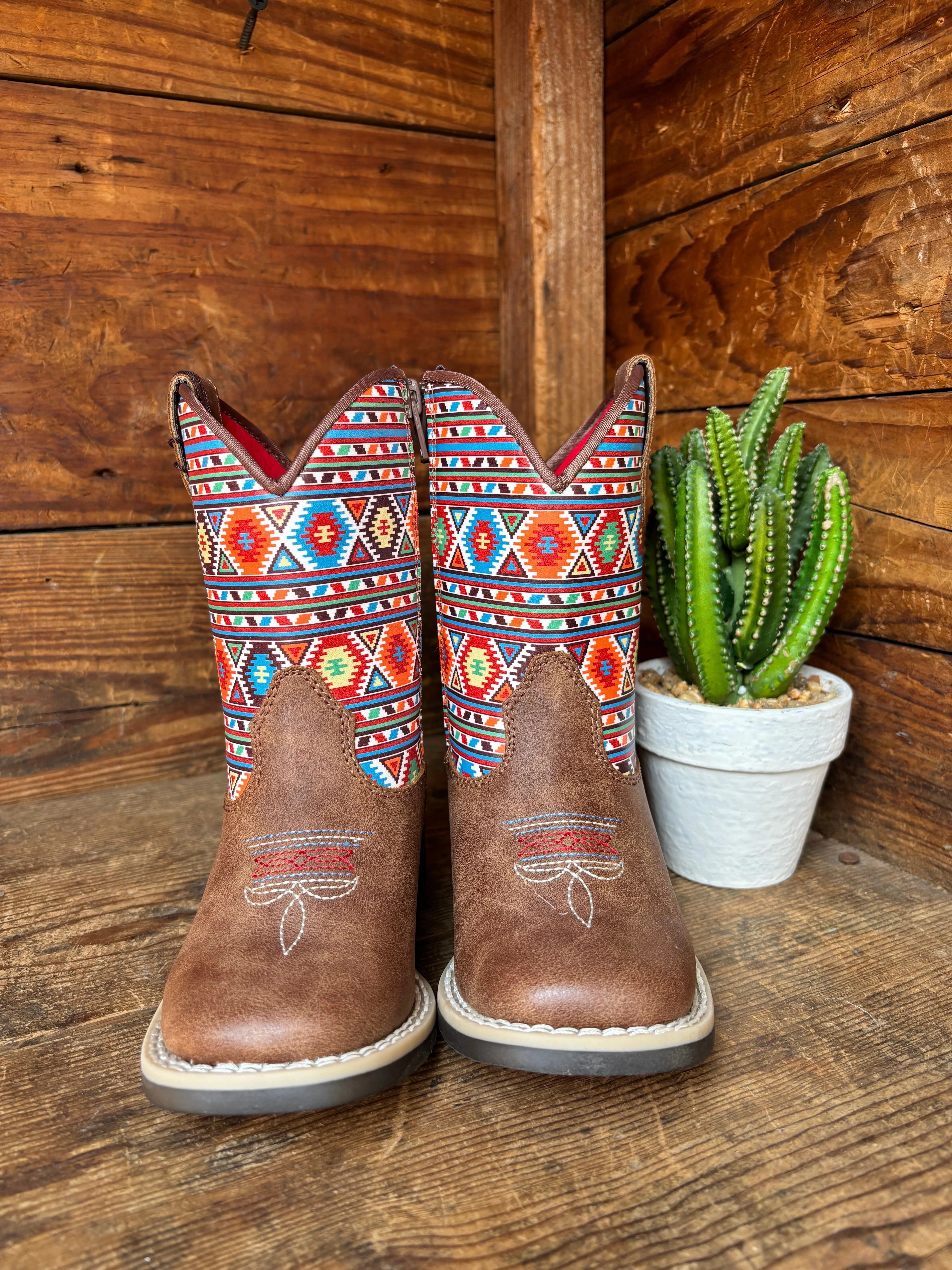 Grinder Boots Twister Daniella Brown with Aztec Print Toddler Cowboy Boots 4413502