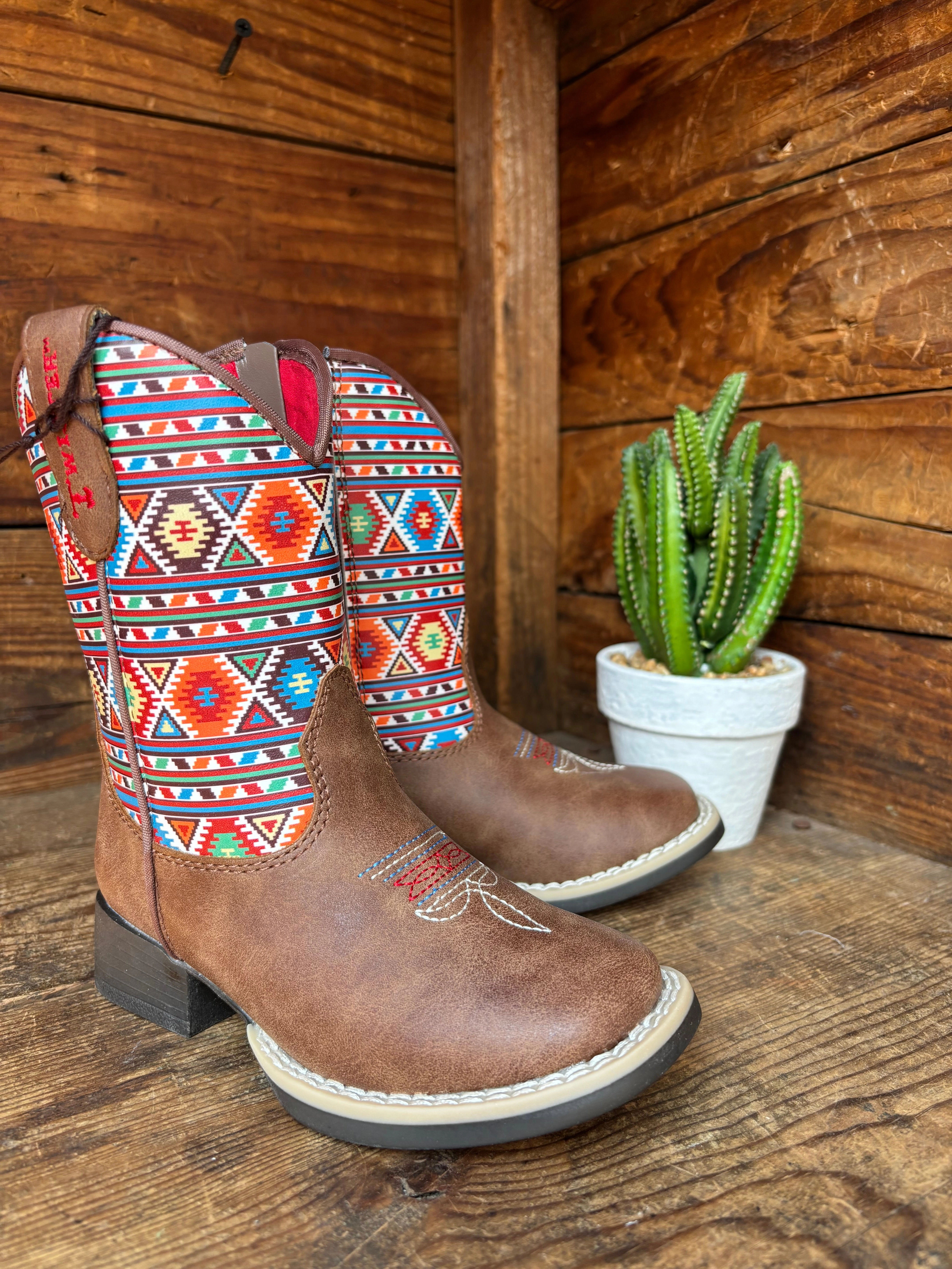 Twister Daniella Brown with Aztec Print Toddler Cowboy Boots 4413502 American Cowboy Boots