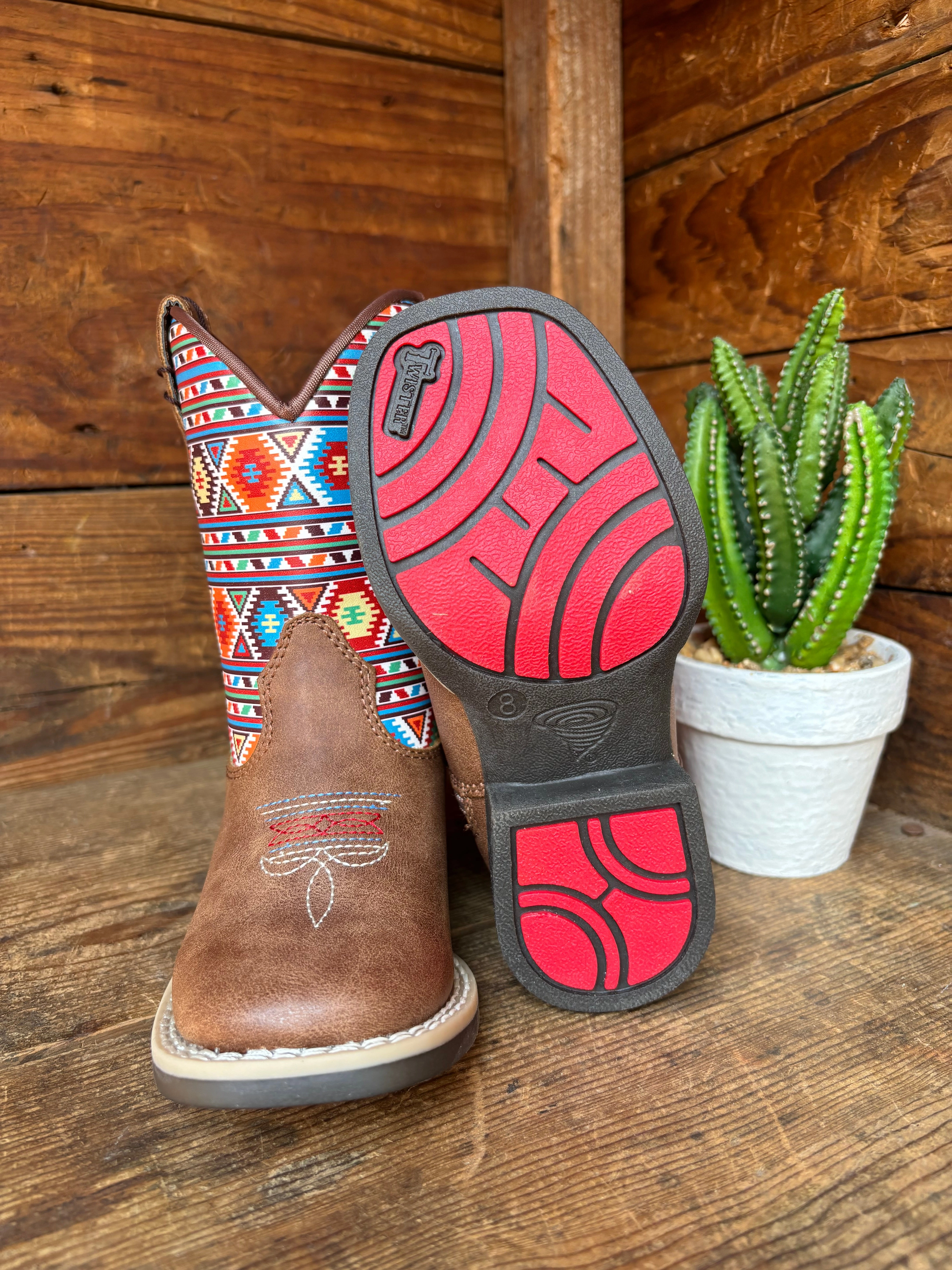 Thigh High Leather Boots Twister Daniella Brown with Aztec Print Toddler Cowboy Boots 4413502