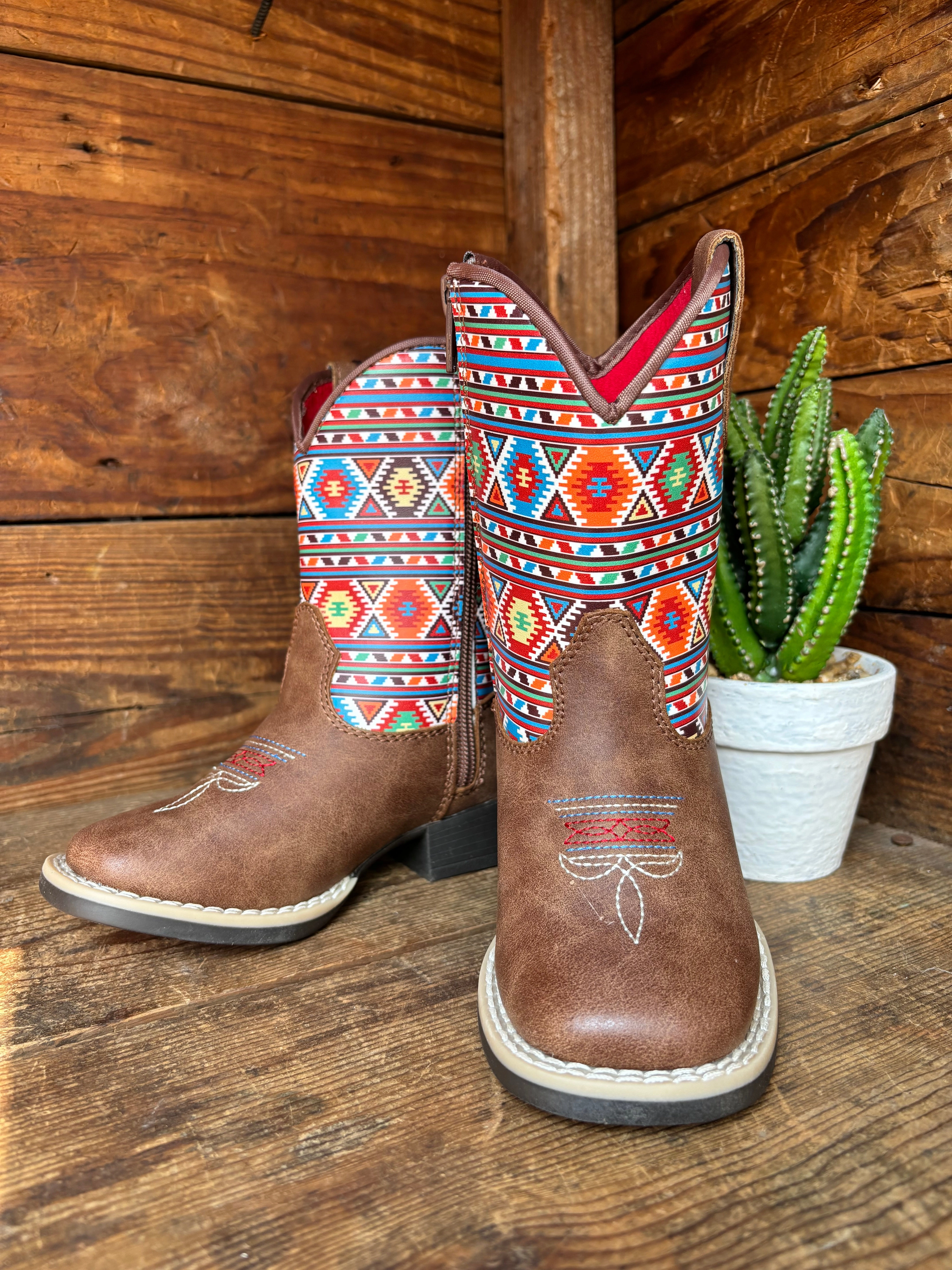 Tech 10 Boots Twister Daniella Brown with Aztec Print Toddler Cowboy Boots 4413502