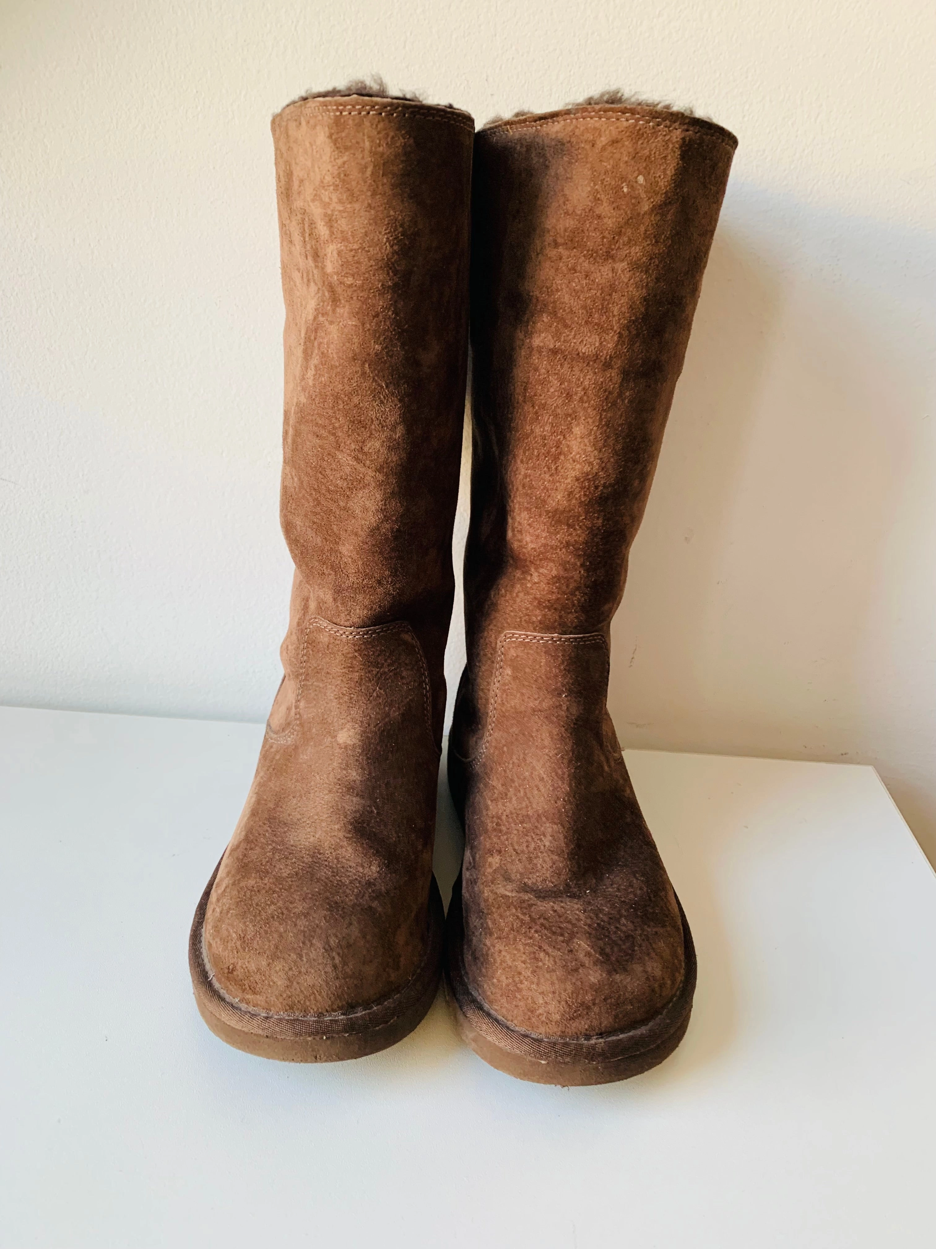 Adidas Originals Stan Smith Shoes UGG Brown Suede Shearling Lined Tall Boots Size 7