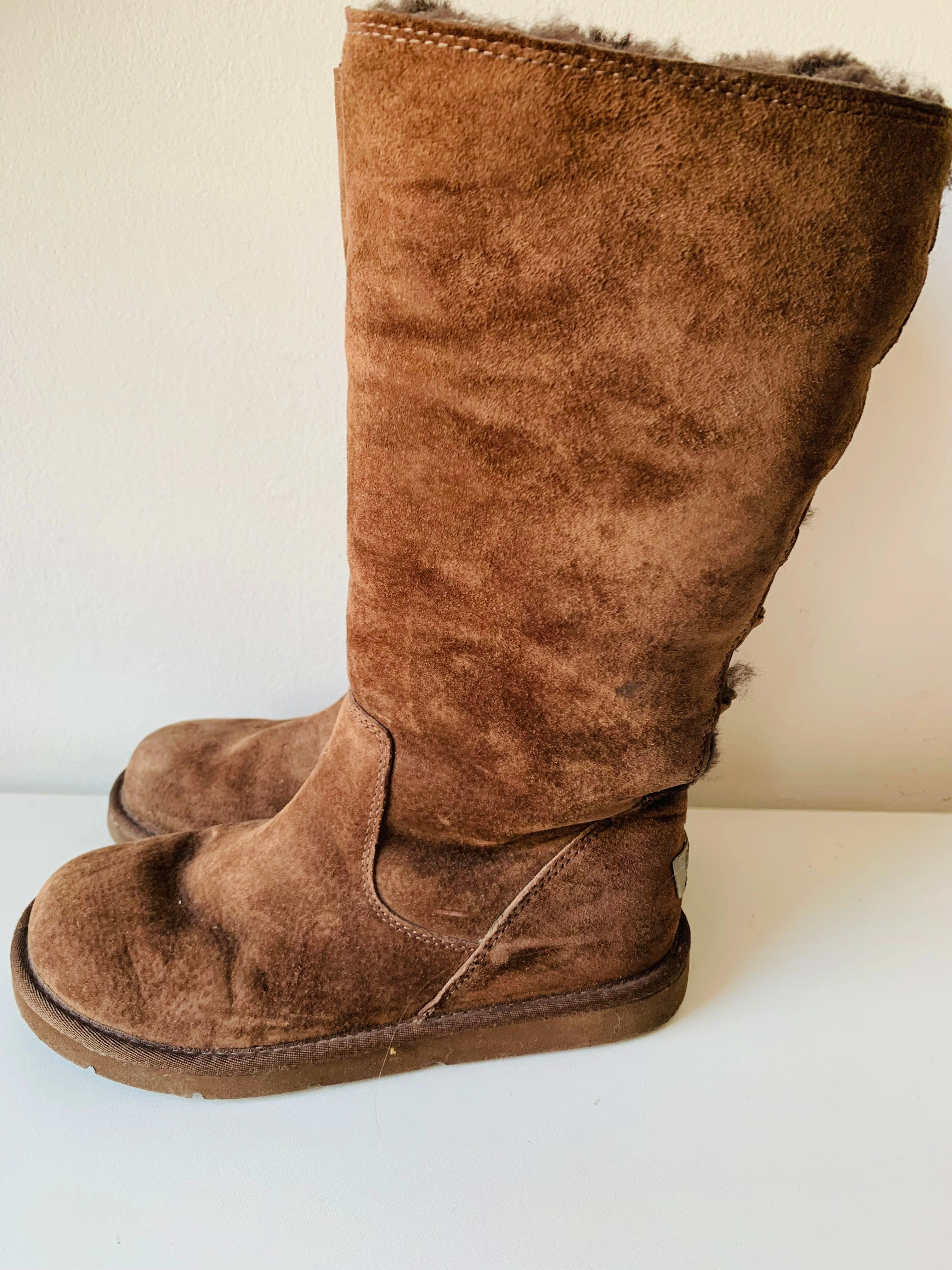 Steel Toe Adidas Shoes UGG Brown Suede Shearling Lined Tall Boots Size 7
