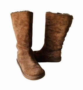 Adidas Runfalcon Running Shoe Sneaker UGG Brown Suede Shearling Lined Tall Boots Size 7