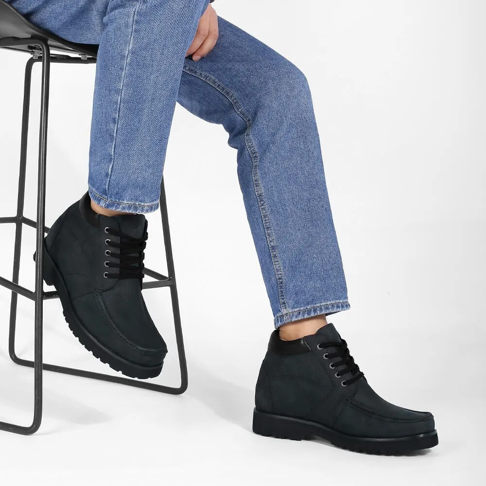 10CM/3.94 Inches CMR CHAMARIPA Men's Black Nubuck Boots - Square Toe Design Pack Boots