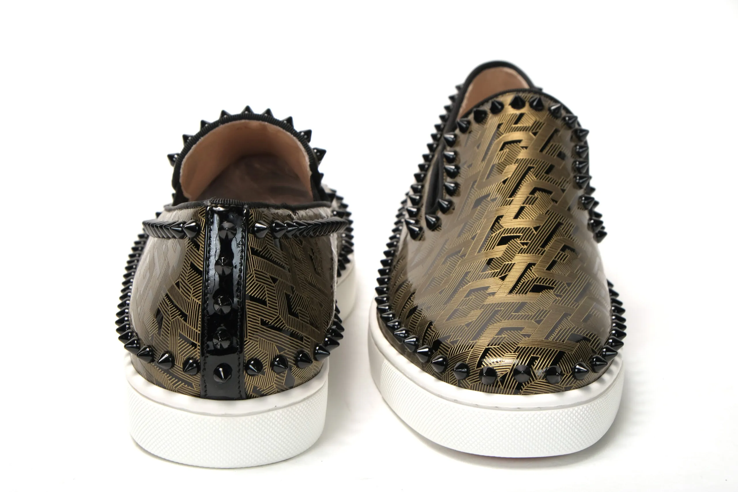 Lug Bit Loafers Christian Louboutin Black/Gold Version Pik Boat Flat Pat Shoes